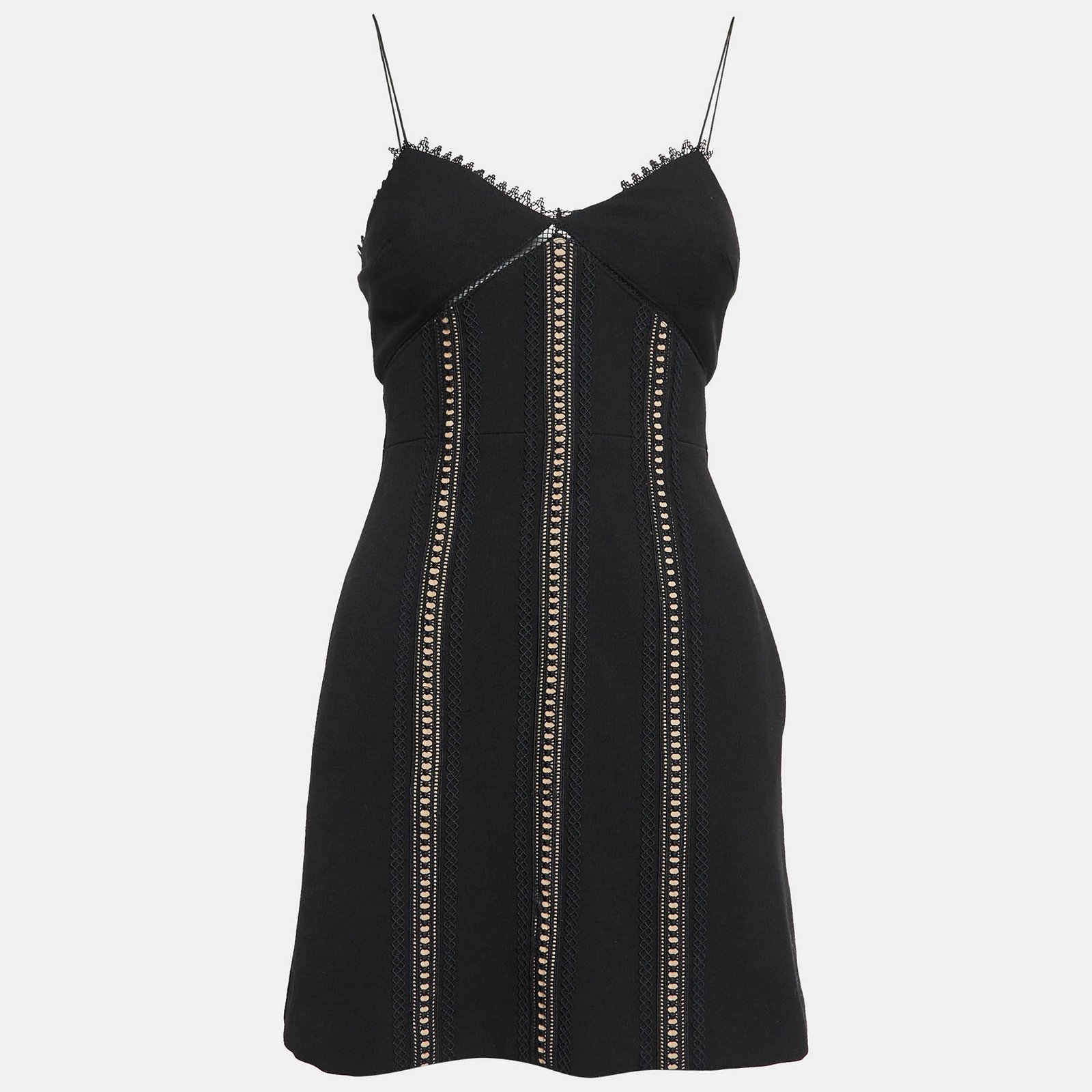 Self-Portrait Black Lace Trim Black Mini Dress XS