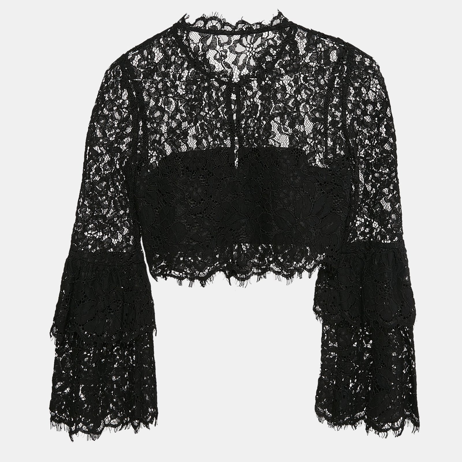 Self-Portrait Black Lace Flared Sleeve Button Front Crop Top S