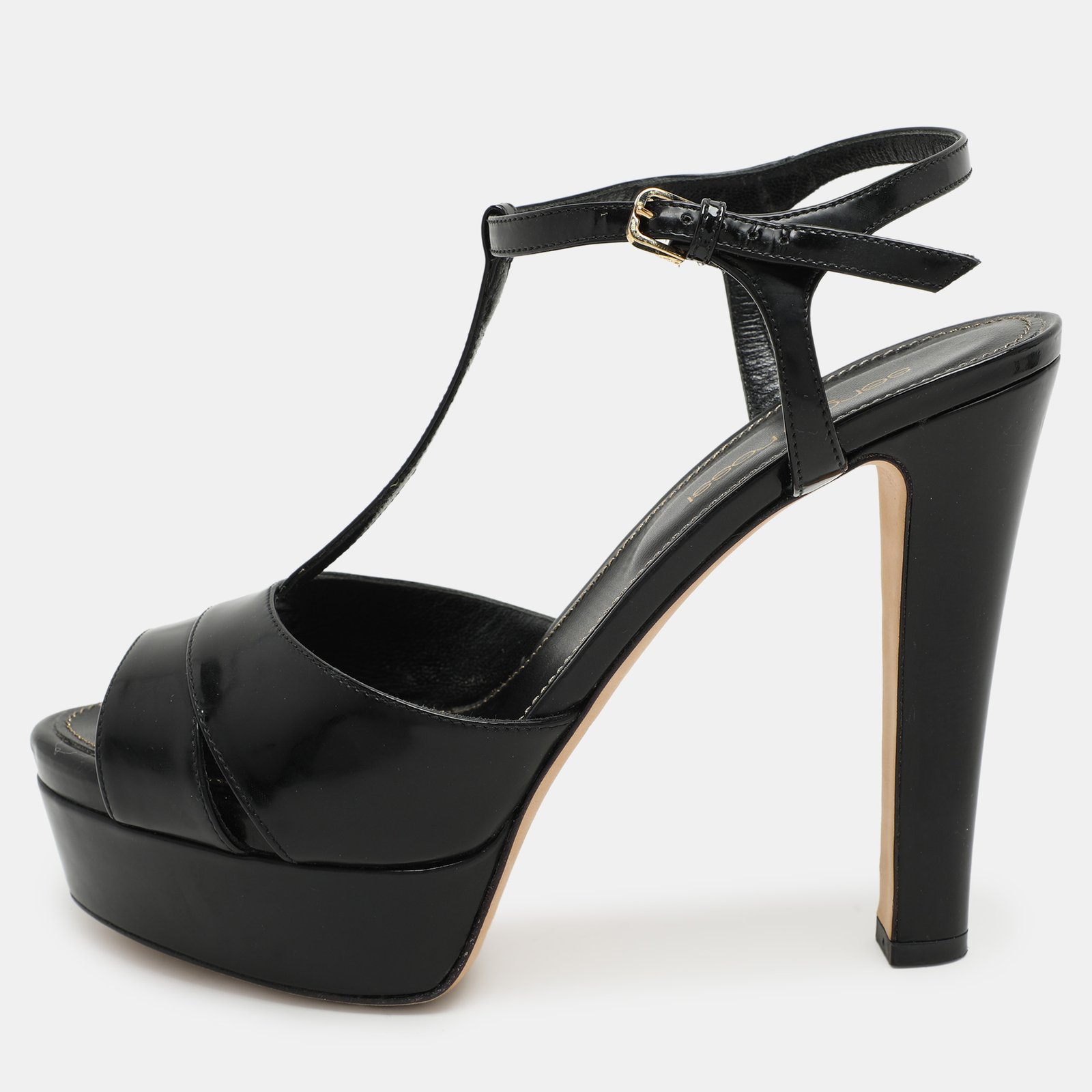 Sergio Rossi Black Leather Edwige Platform Ankle Strap Sandals Size 37