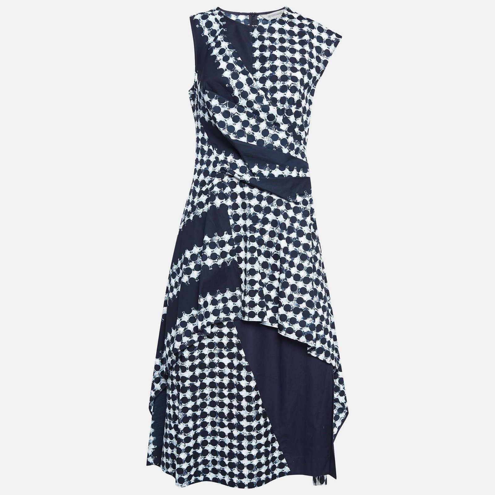 Sportmax Blue Printed Cotton Flared Midi Dress M