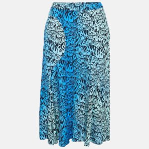 Stella McCartney Blue Printed Crepe de Chine Midi Skirt S