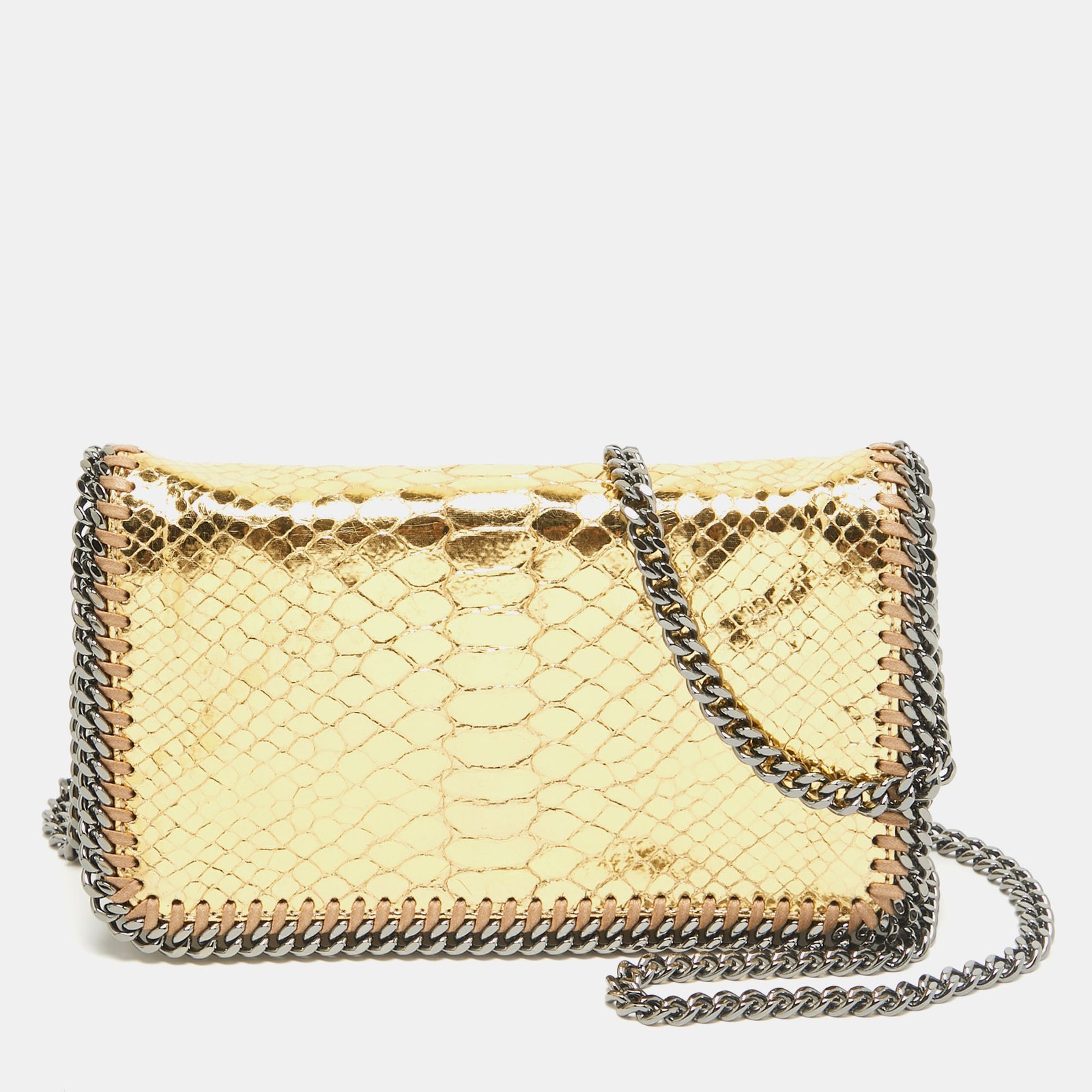 Stella McCartney Gold Faux Snakeskin Leather Falabella Flap Crossbody Bag