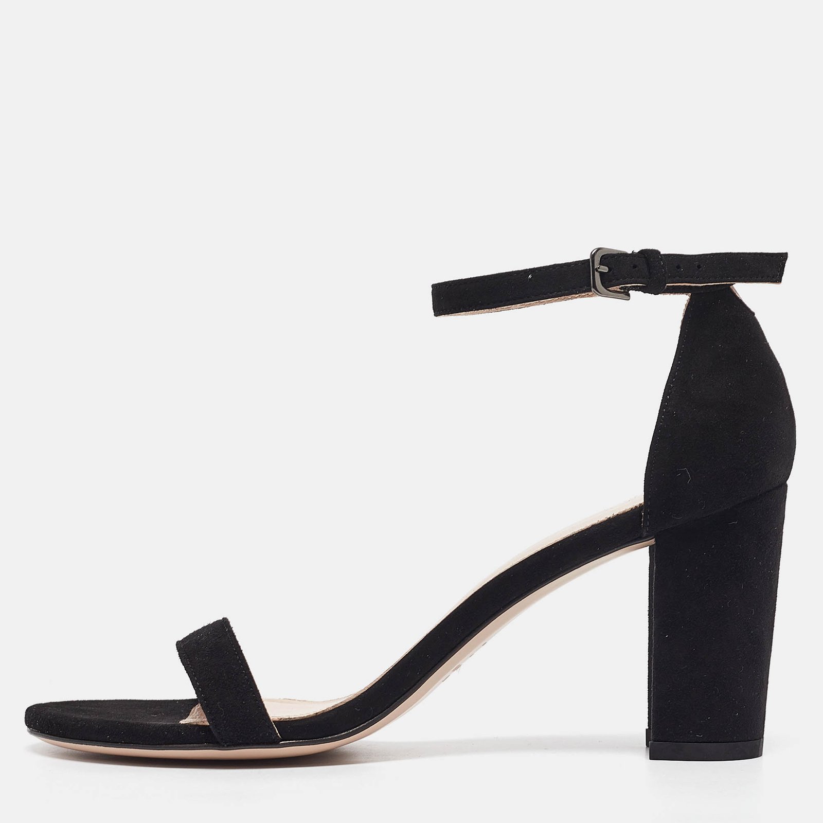 Stuart Weitzman Black Suede Nearlynude Lucite Ankle Strap Sandals 39