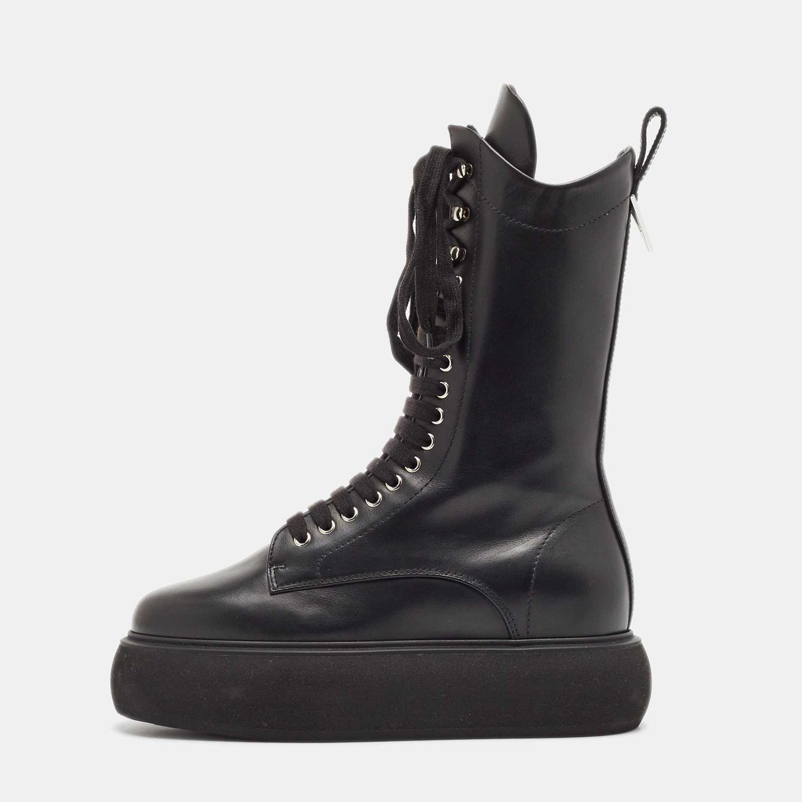 The Attico Black Leather Selene Mid Calf Boots Size 38