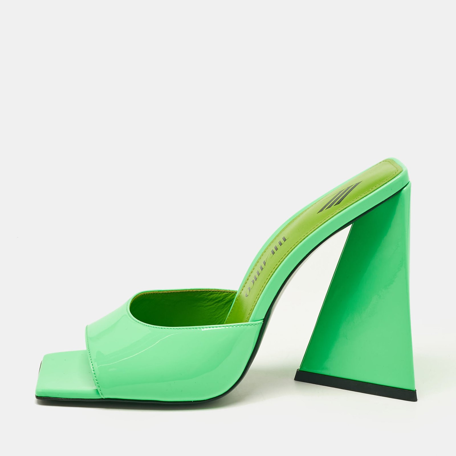 The Attico Neon Green Patent Leather Devon Slide Sandals Size 39