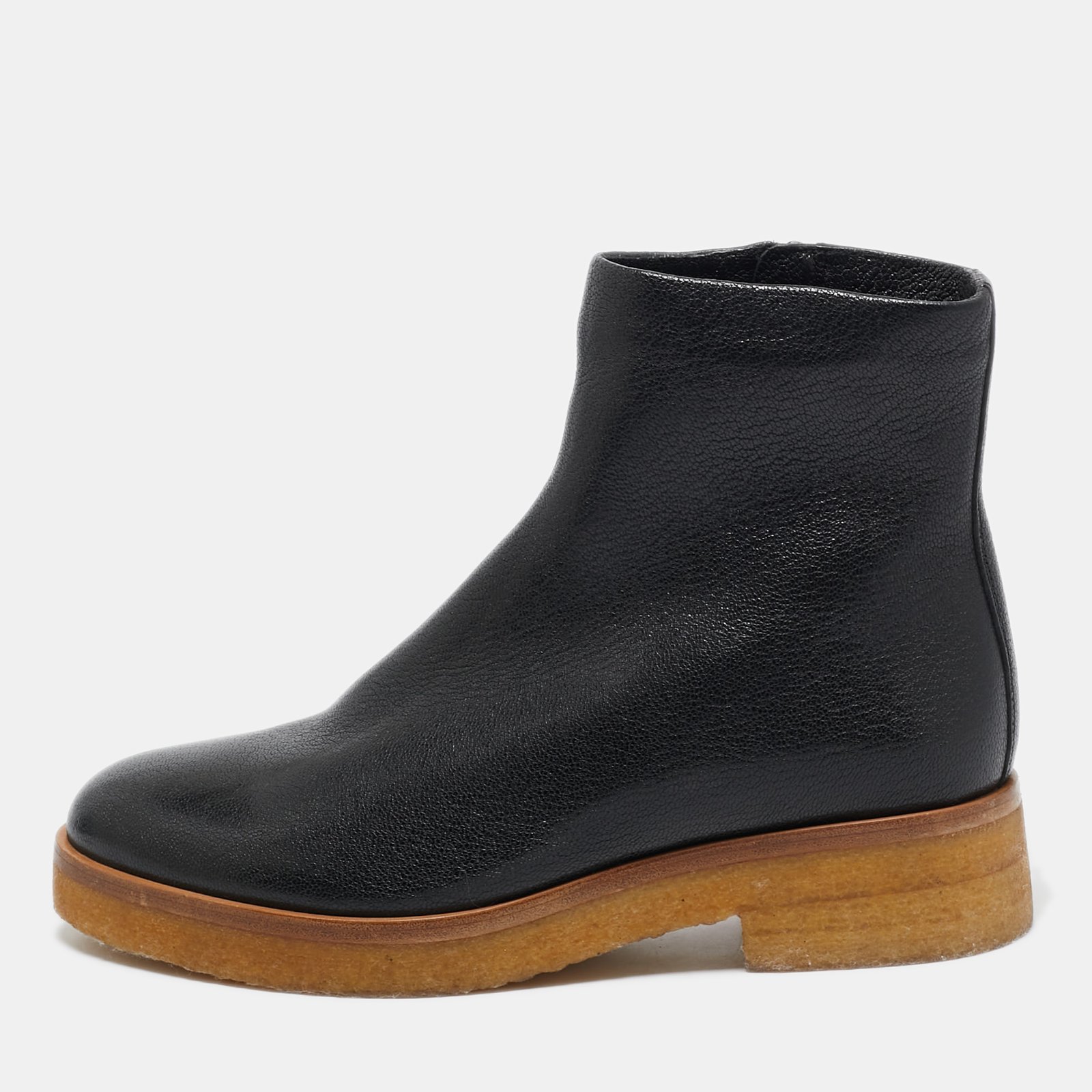 The Row Black Leather Boris Ankle Length Boots Size 39