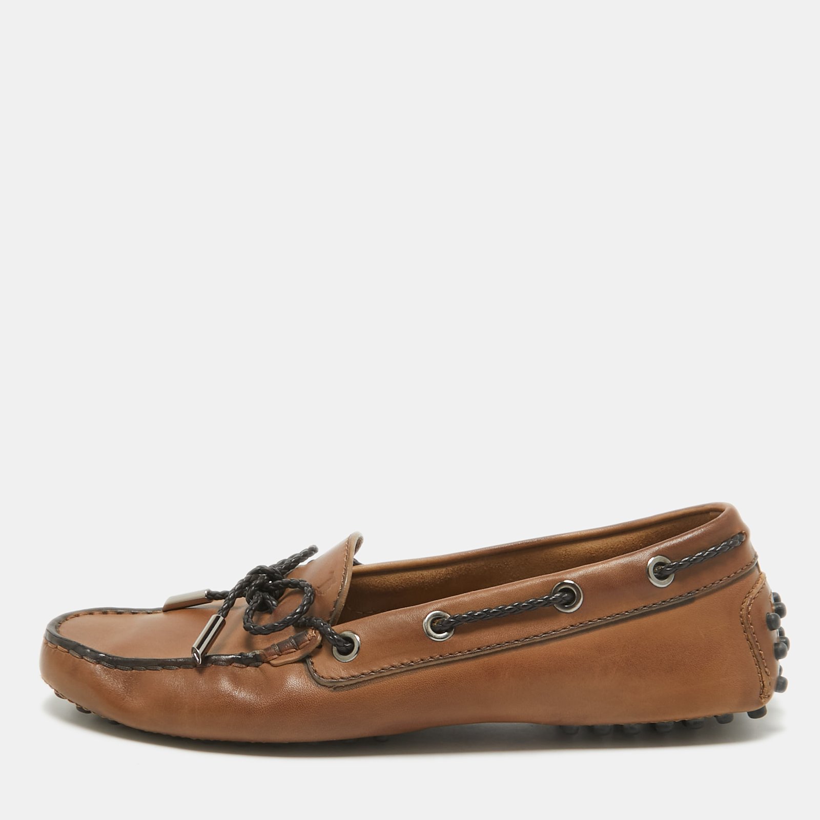 Tod's Brown Leather Gommini Bow Loafers Size 36