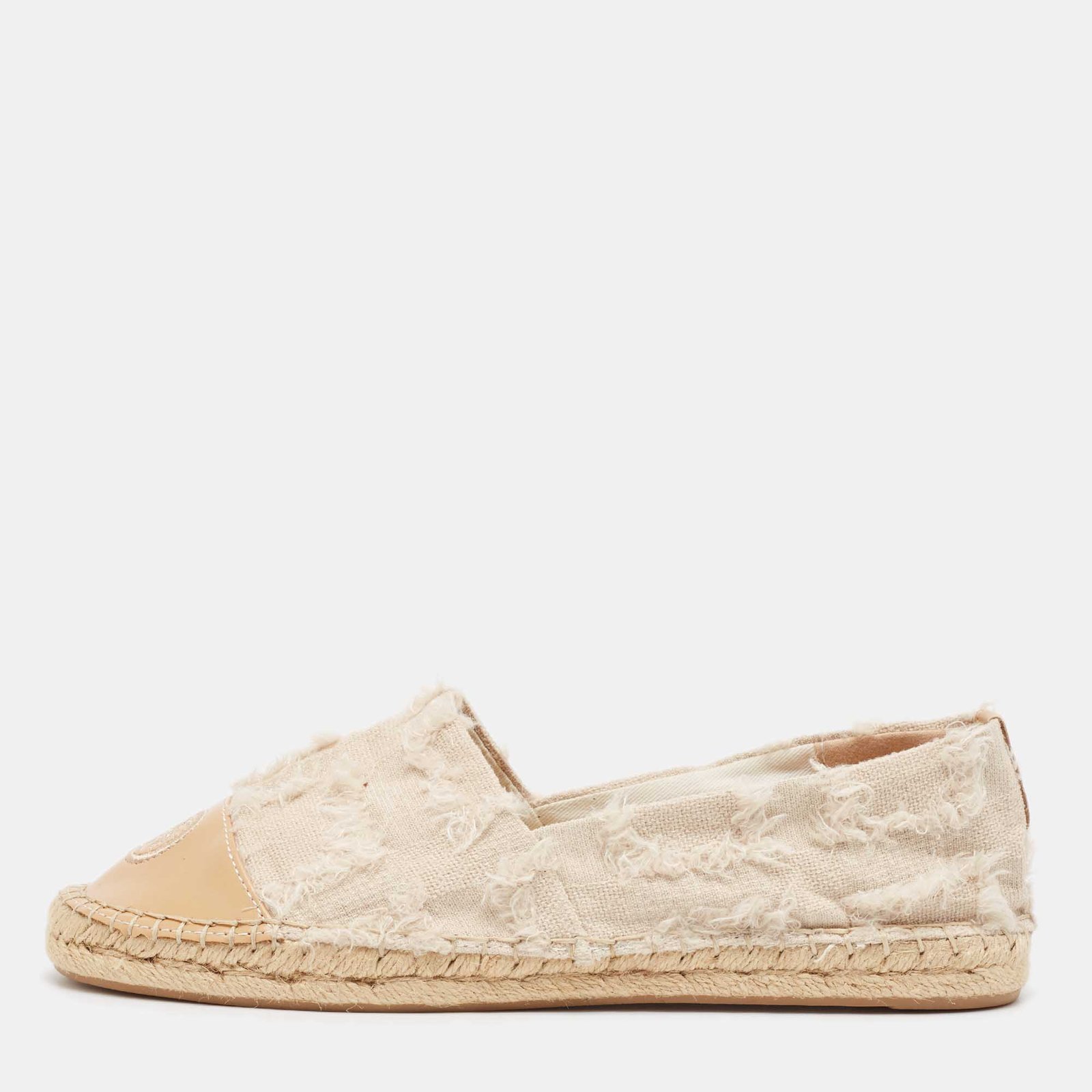 Tory Burch Two Tone Fabric and Leather Espadrille Flats Size 39.5