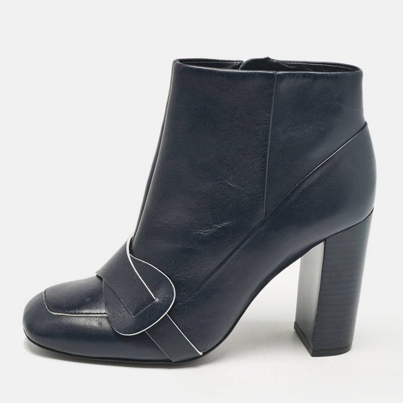 Tory Burch Navy Blue Leather Ankle Length Boots Size 36.5