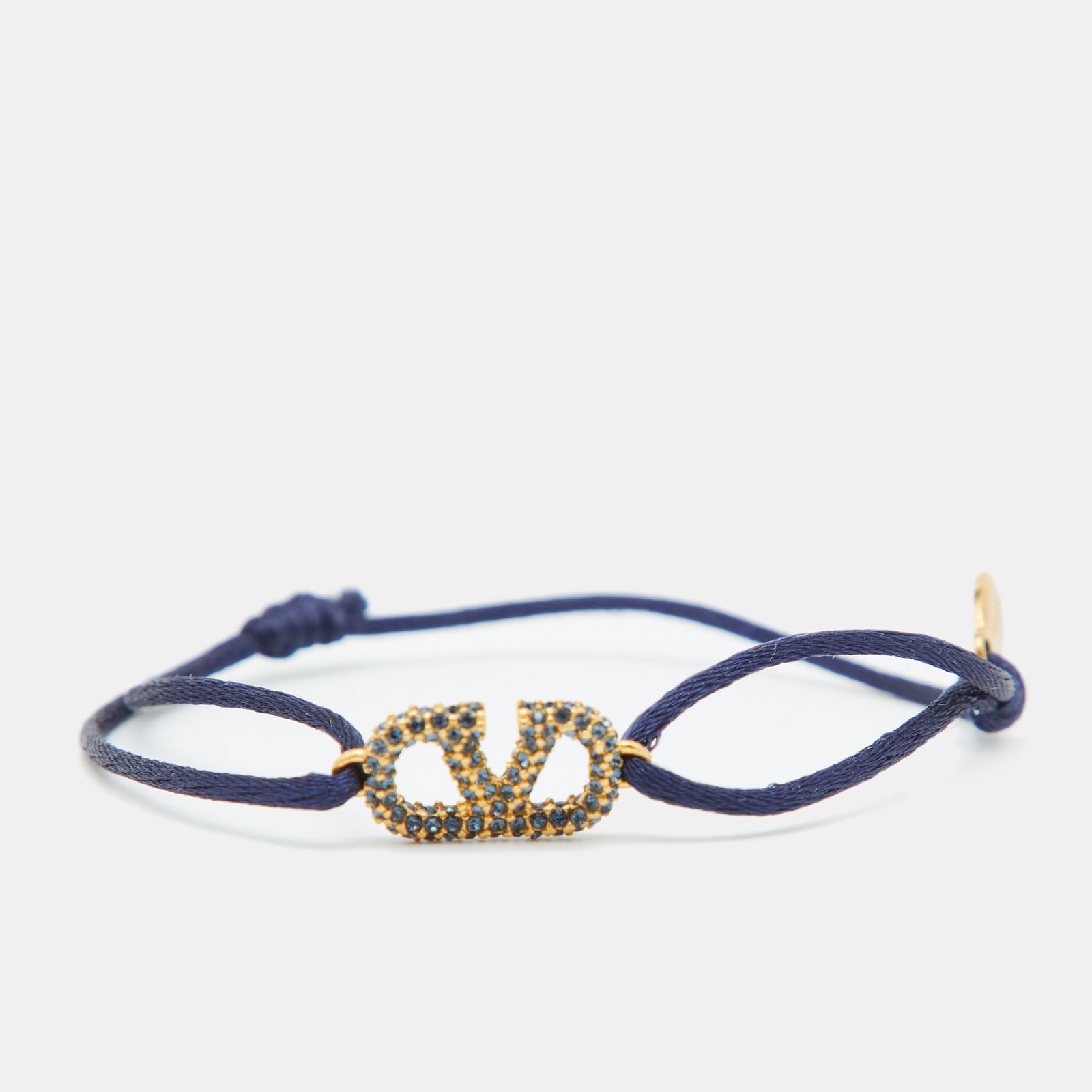 Valentino VLogo Signature Blue Crystal-Embellished Gold Tone Cord Bracelet
