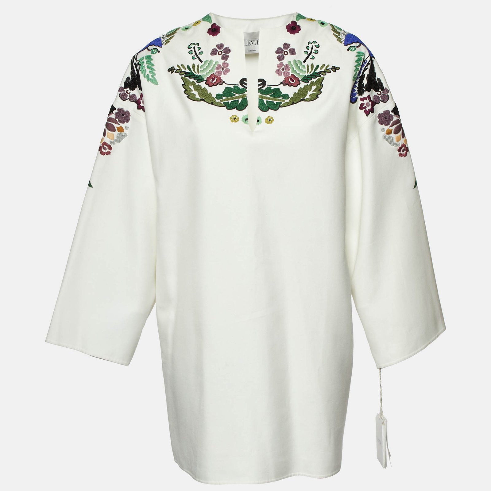 Valentino White World Arazzo Embroidered Cotton Kaftan Dress S