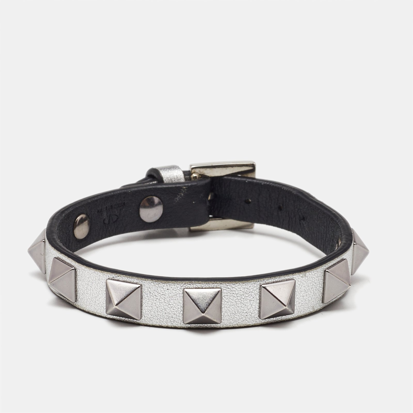 Valentino Rockstud Leather Silver Tone Bracelet