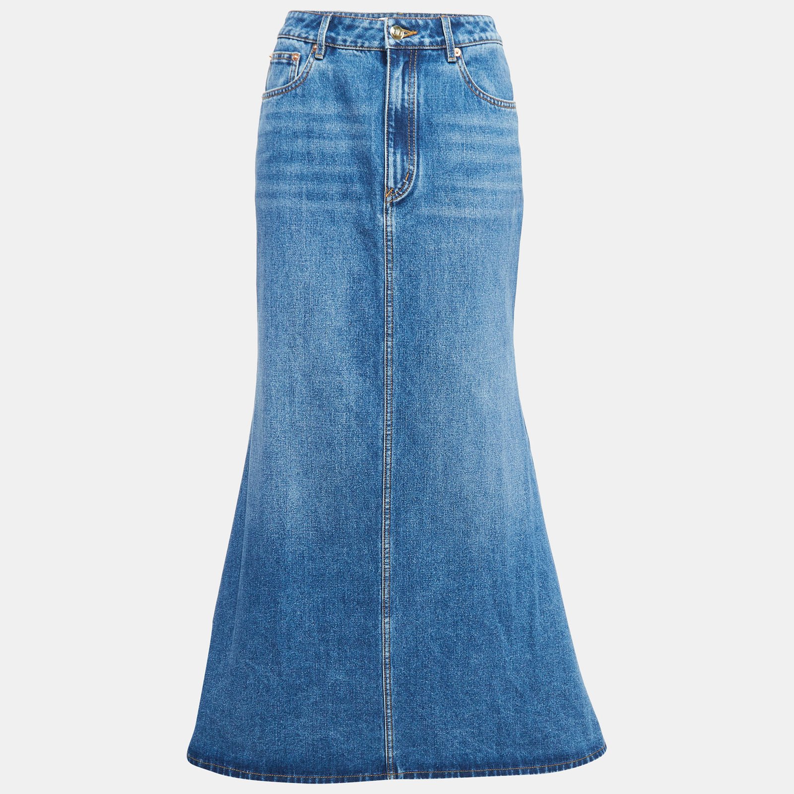 Valentino Blue Denim Flared Maxi Skirt S