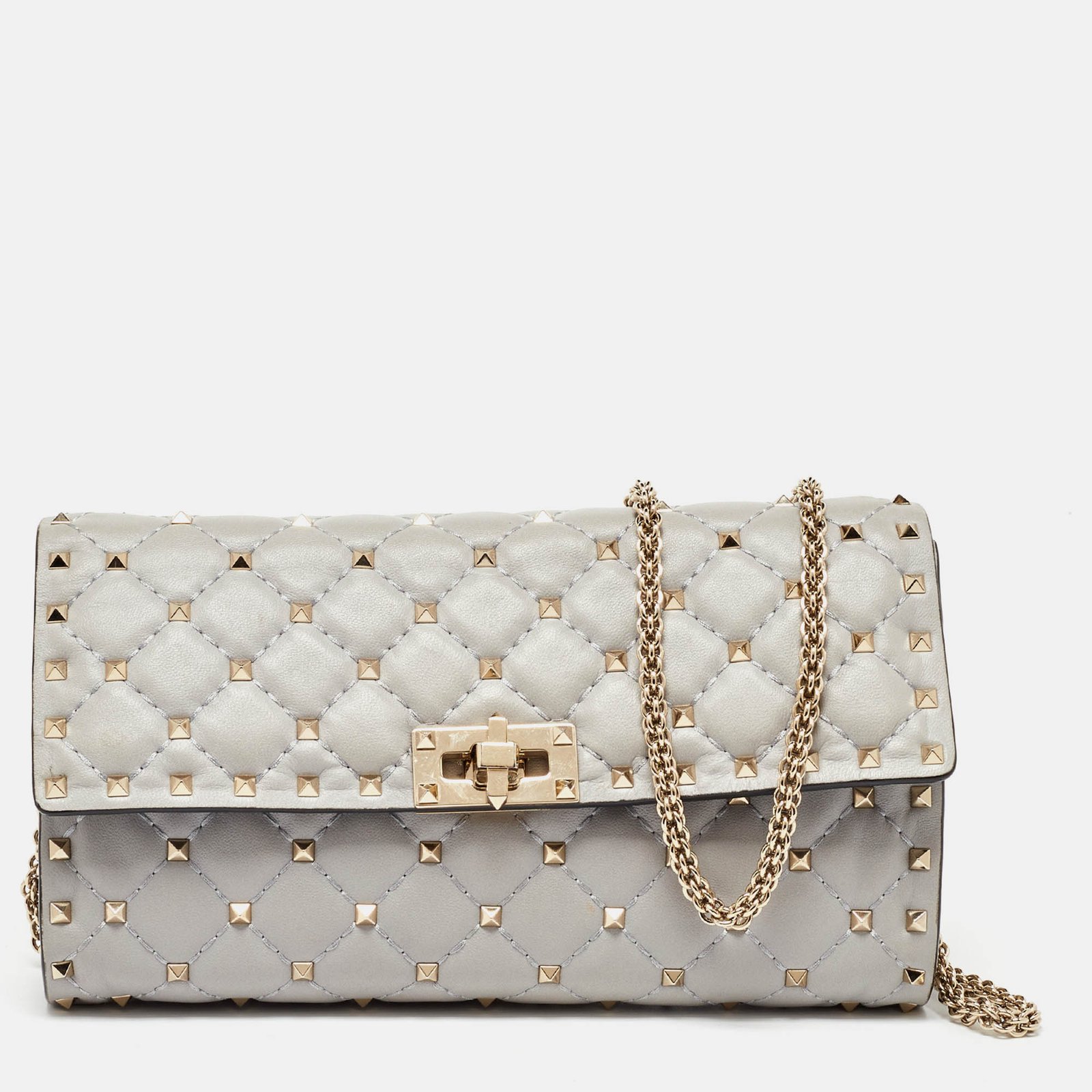 Valentino Grey Leather Rockstud Spike Chain Shoulder Bag