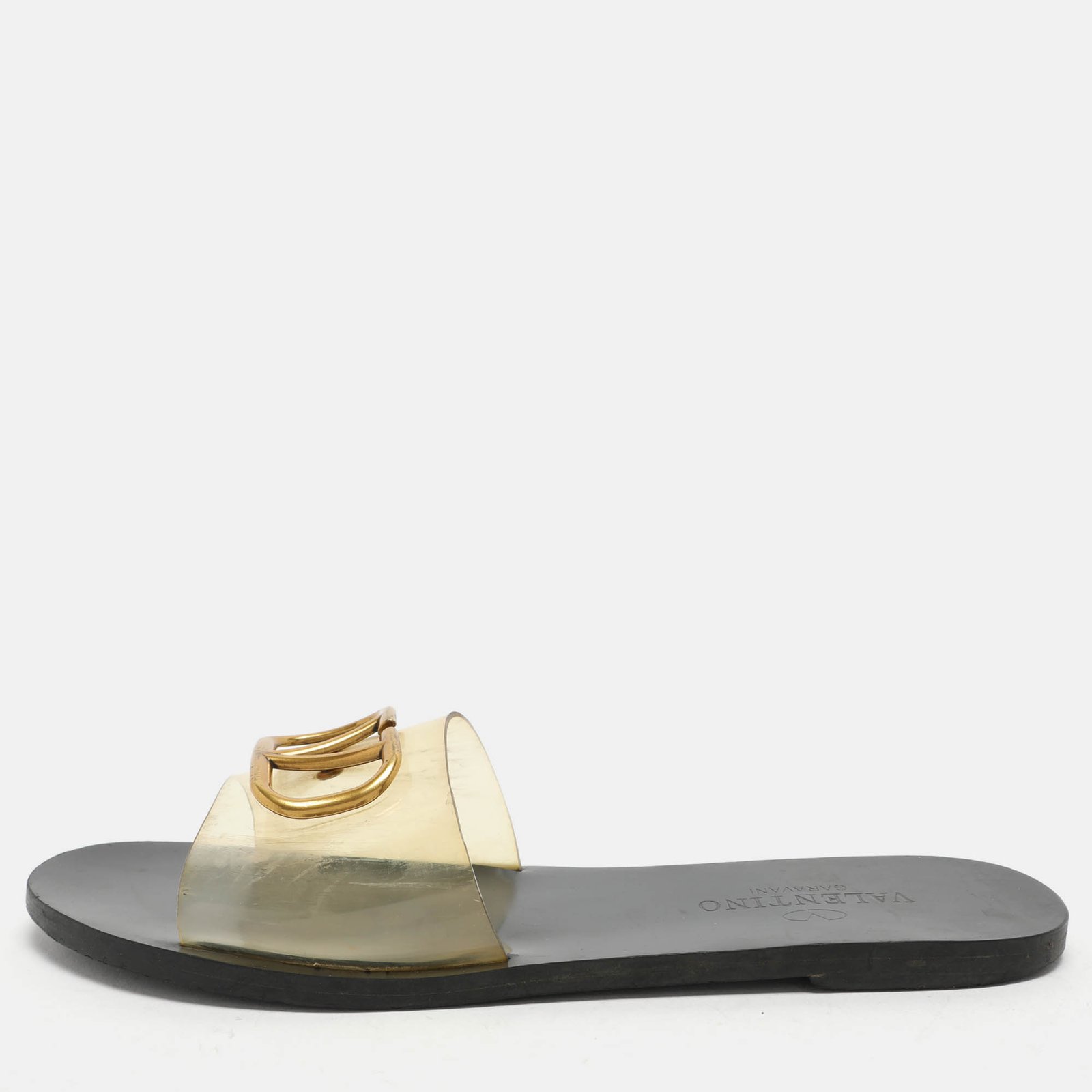 Valentino Transparent PVC Escape V Logo Flat Slides Size 40