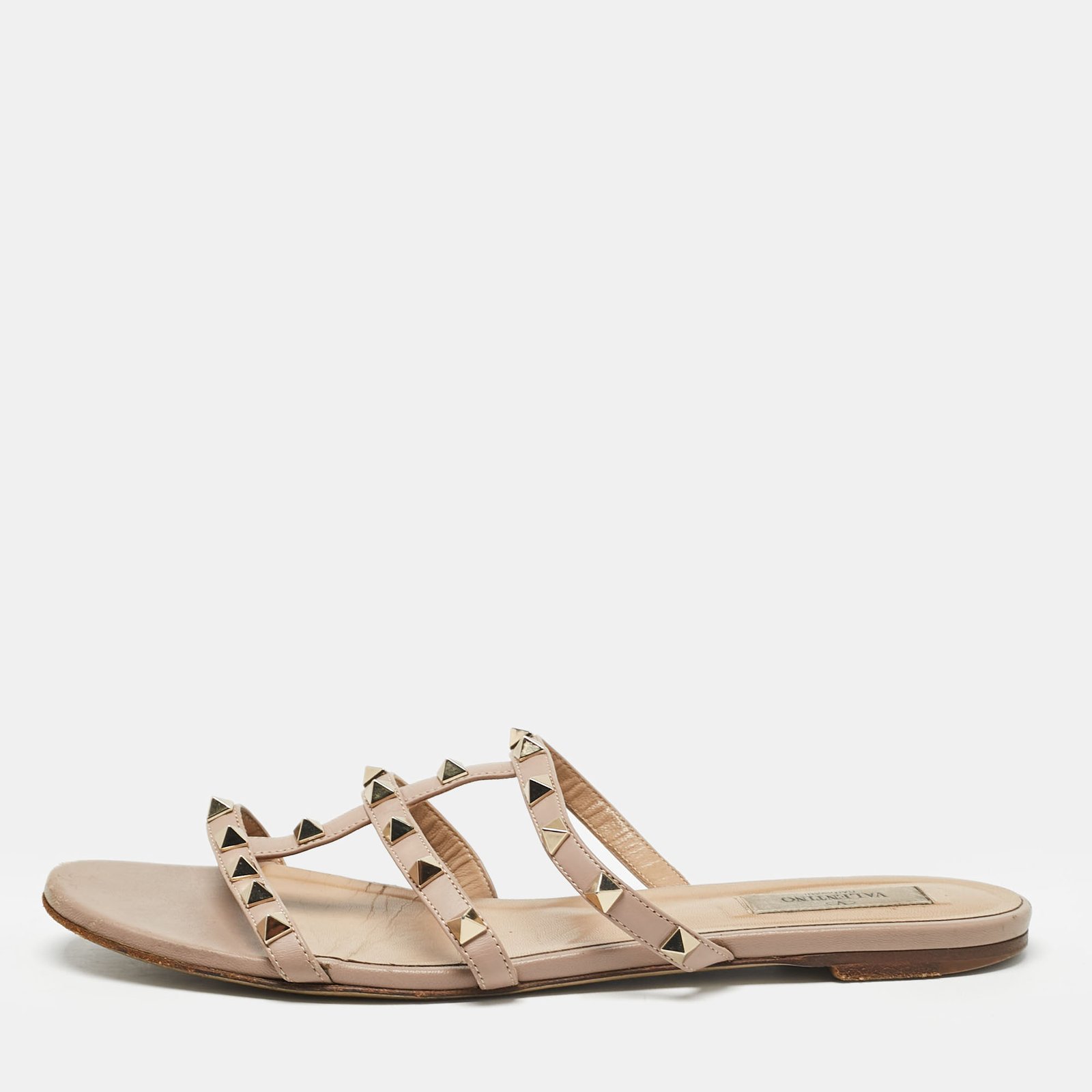 Valentino Dusty Pink Leather Rockstud Flat Slides Size 40