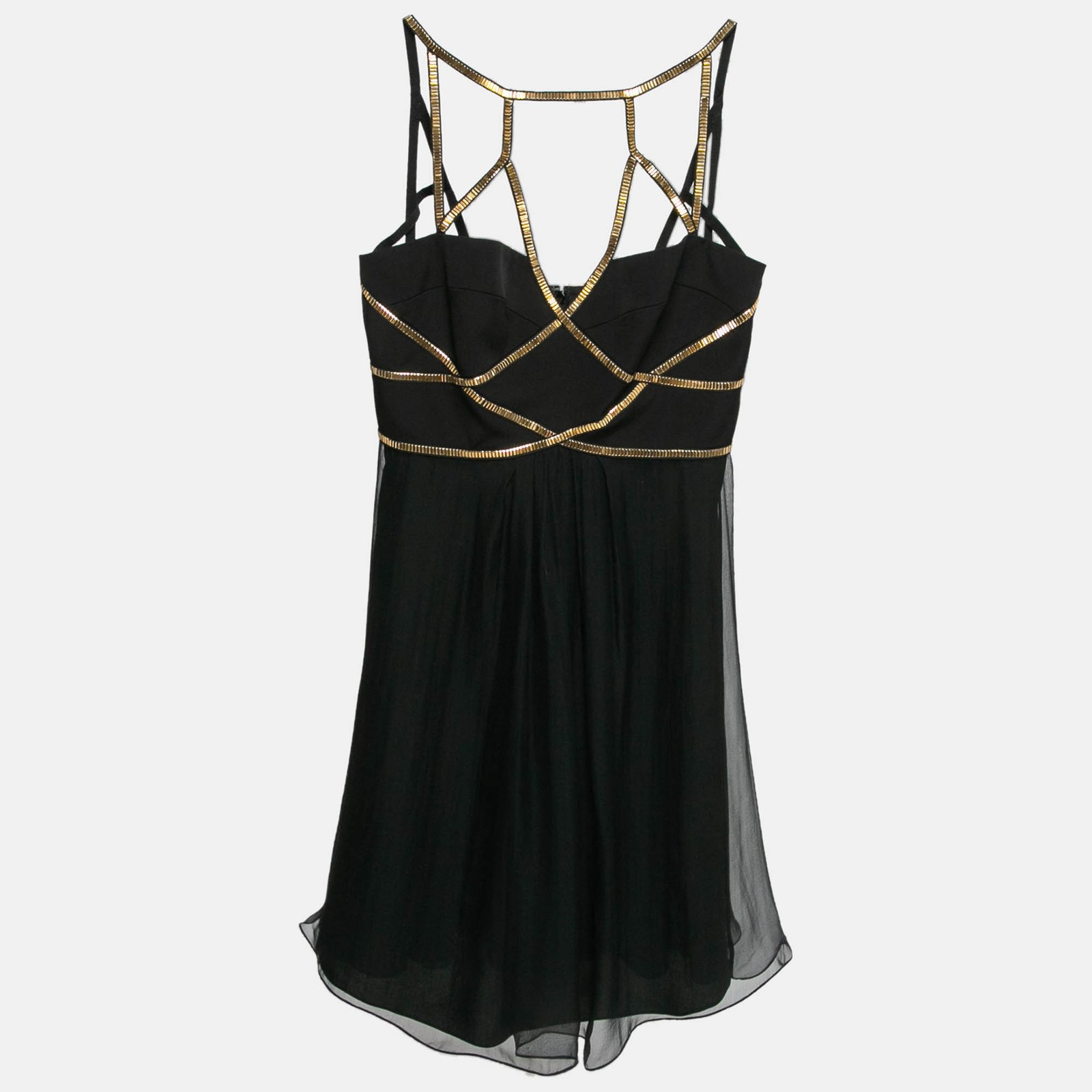 Versace Collection Black Crepe Embellished Strap Detail Mini Dress M