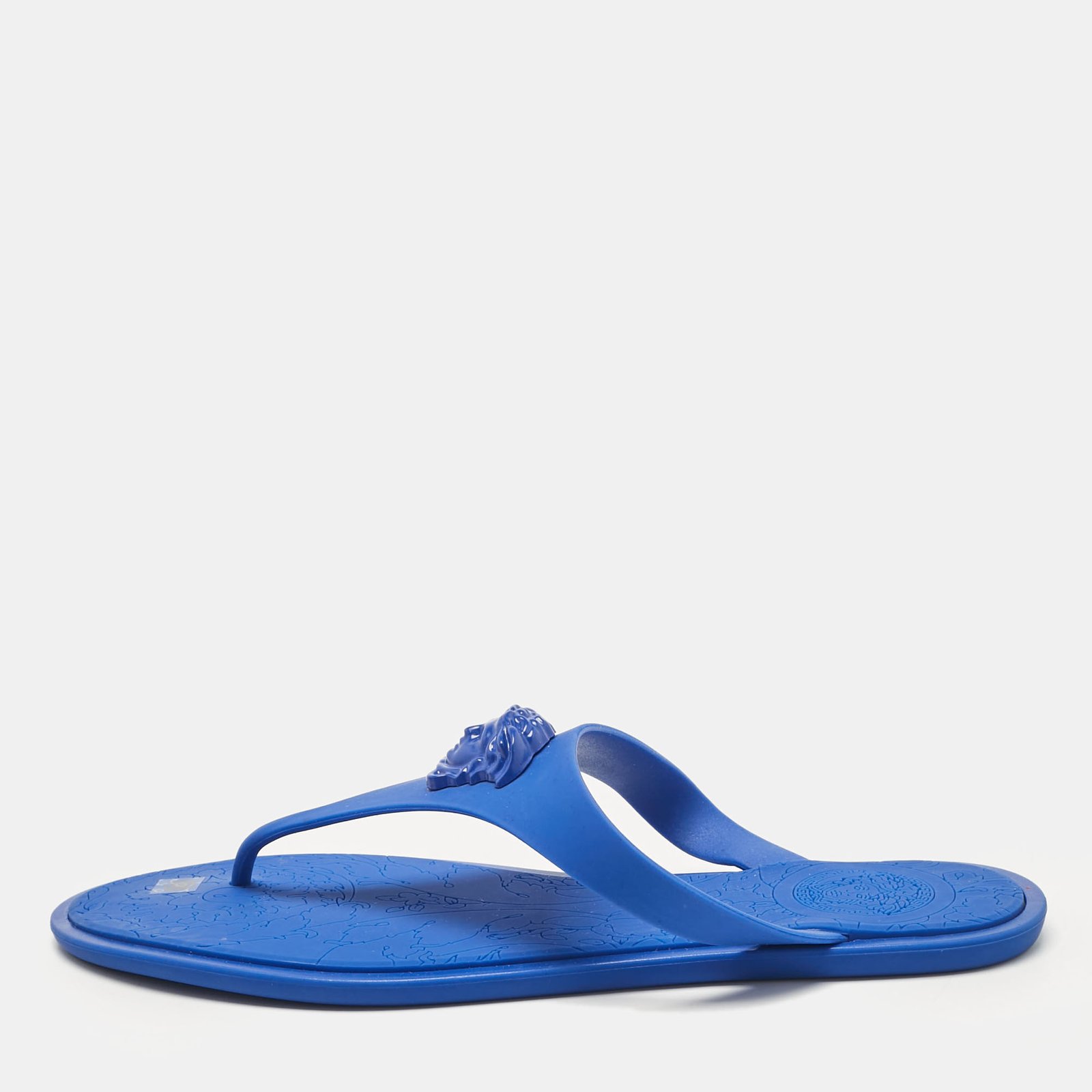 Versace Blue Rubber Thong Flat Sandals Size 38