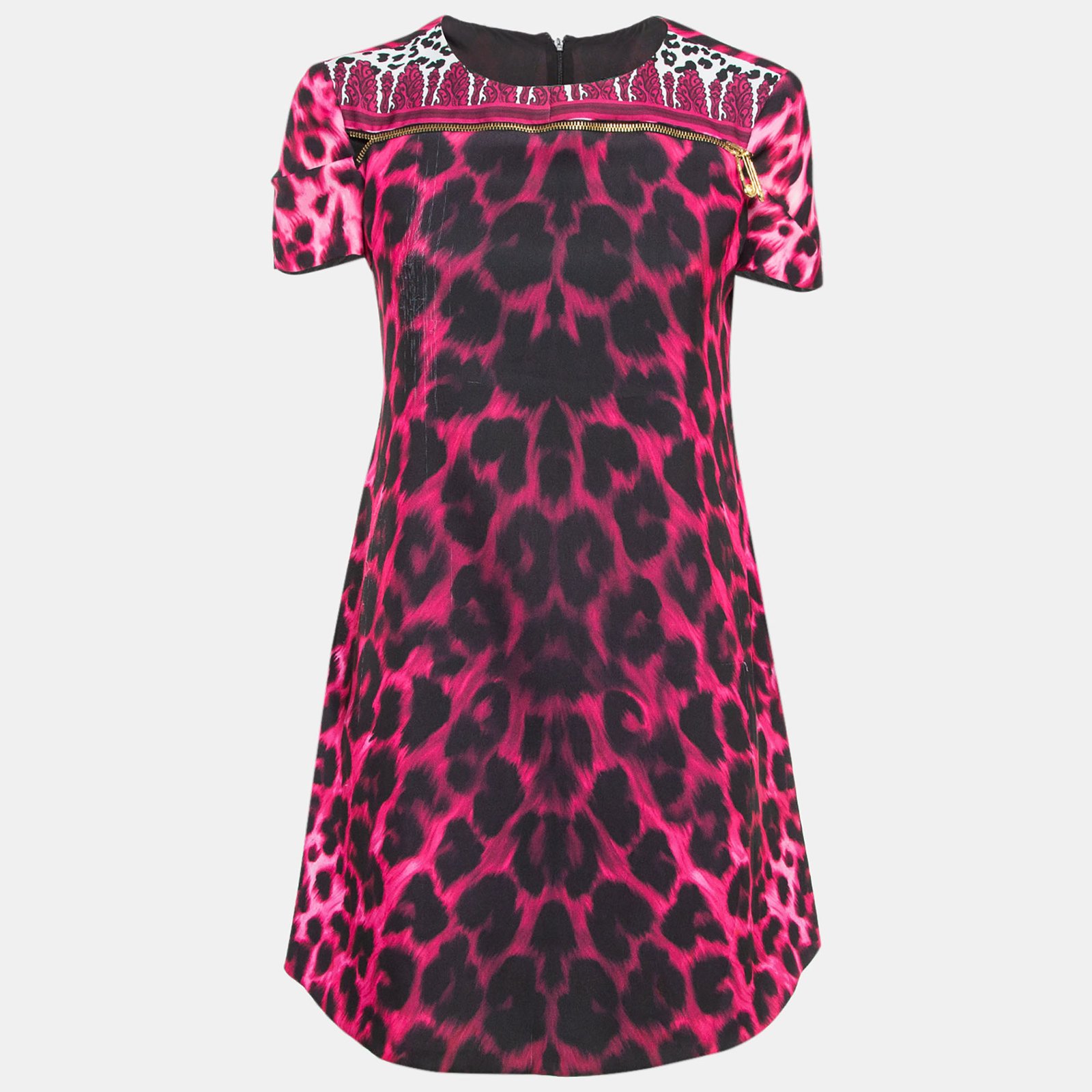 Versus Versace Pink Animal Print Zip Detail Mini Dress M