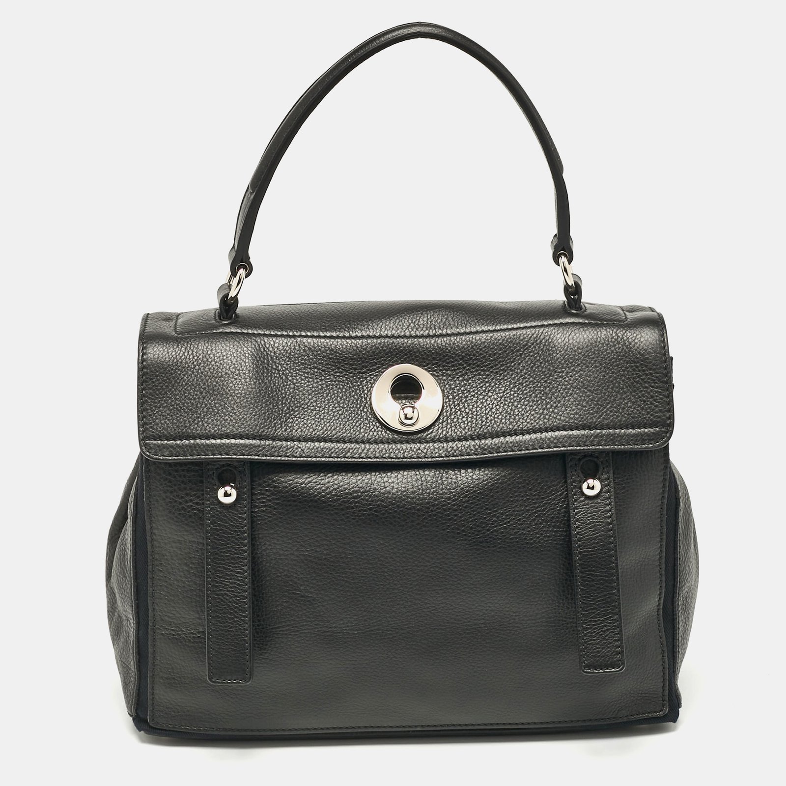 Yves Saint Laurent Black Leather Medium Muse Two Top Handle Bag