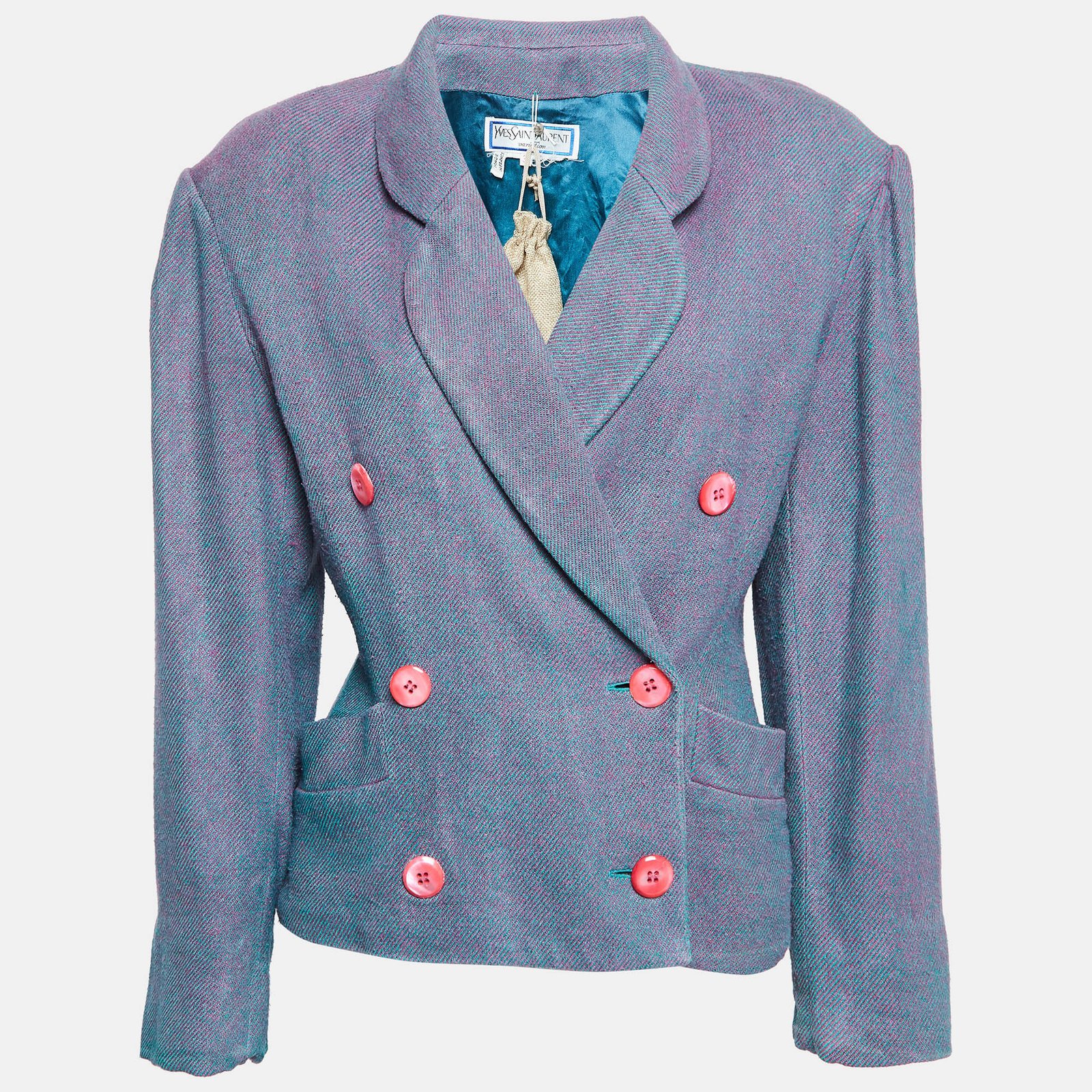 Yves Saint Laurent Variation Blue/Pink Wool Double Breasted Blazer M