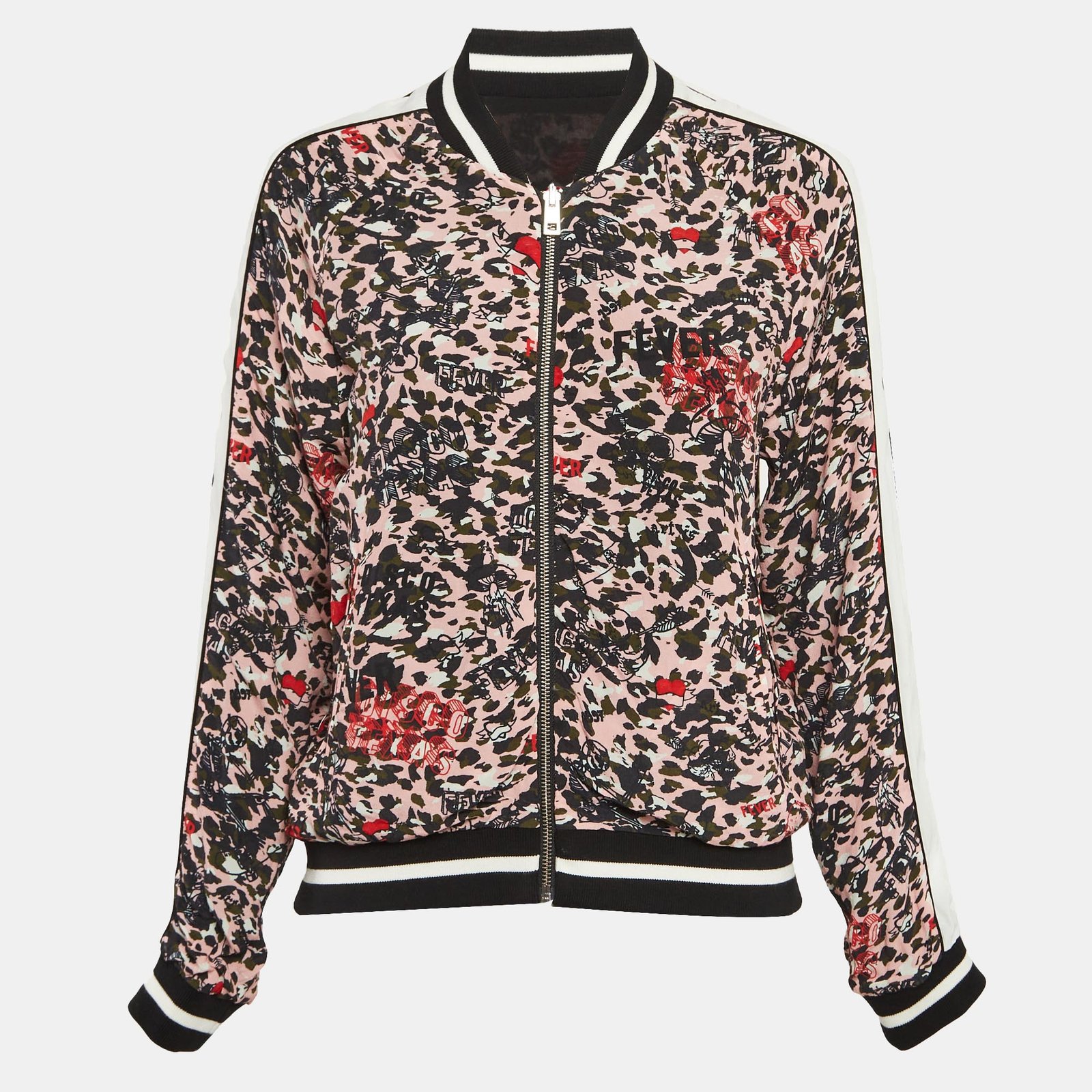 Zadig & Voltaire Black/Pink Floral Print Crepe Reversable Bomber Jacket S