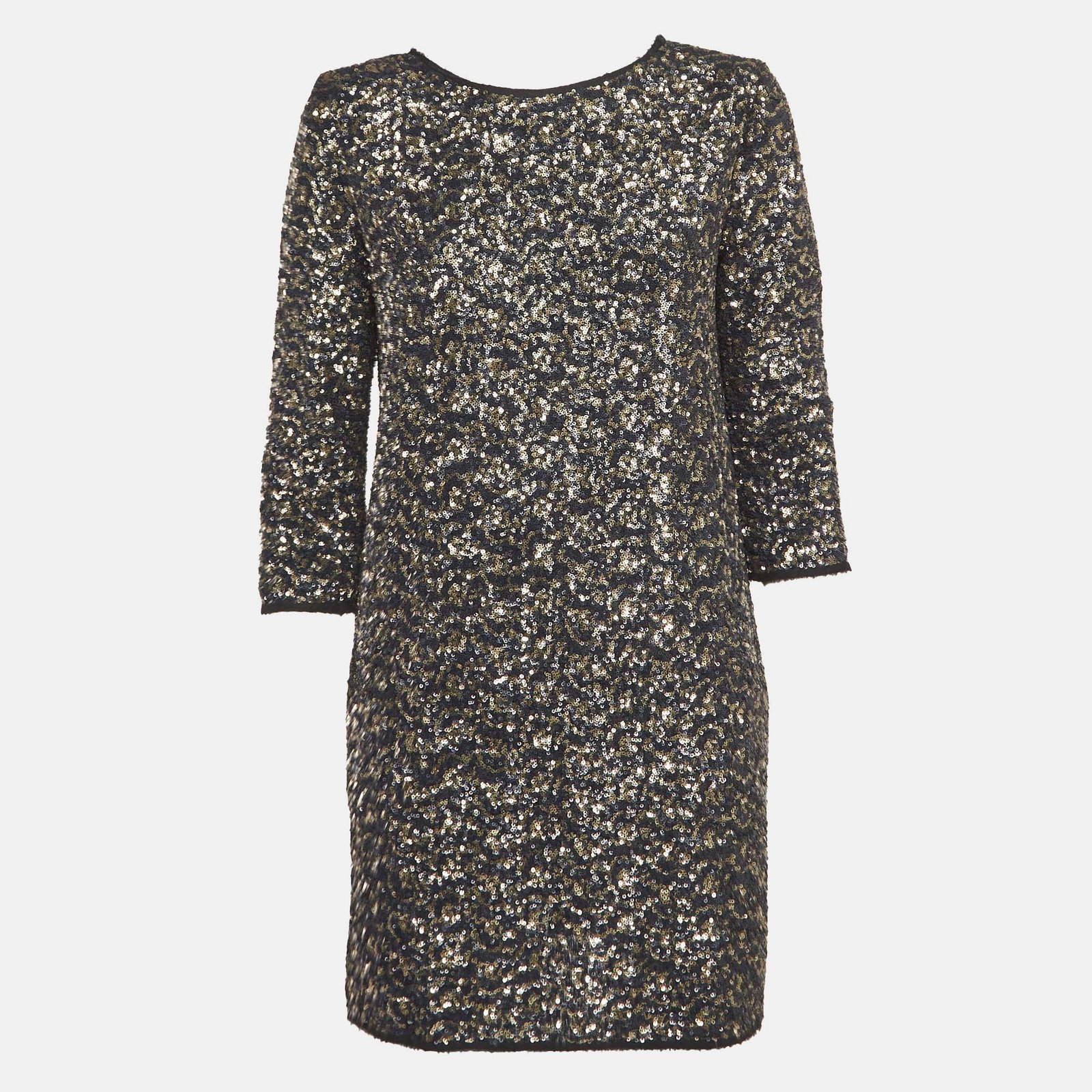 Zadig & Voltaire Deluxe Black & Gold Sequin Raw Edge Mini Dress M