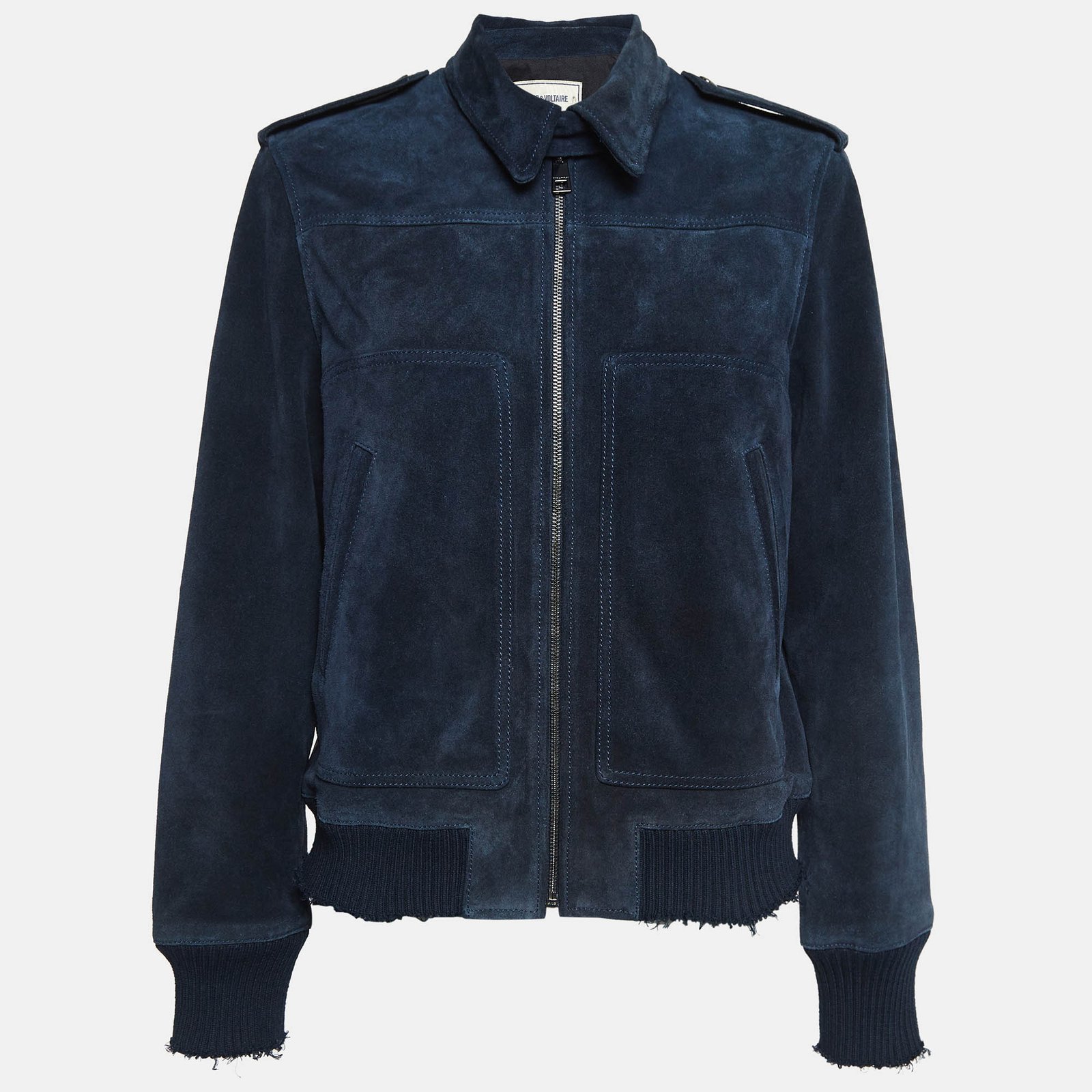 Zadig & Voltaire Navy Blue Suede Zip Front Leonna Jacket M