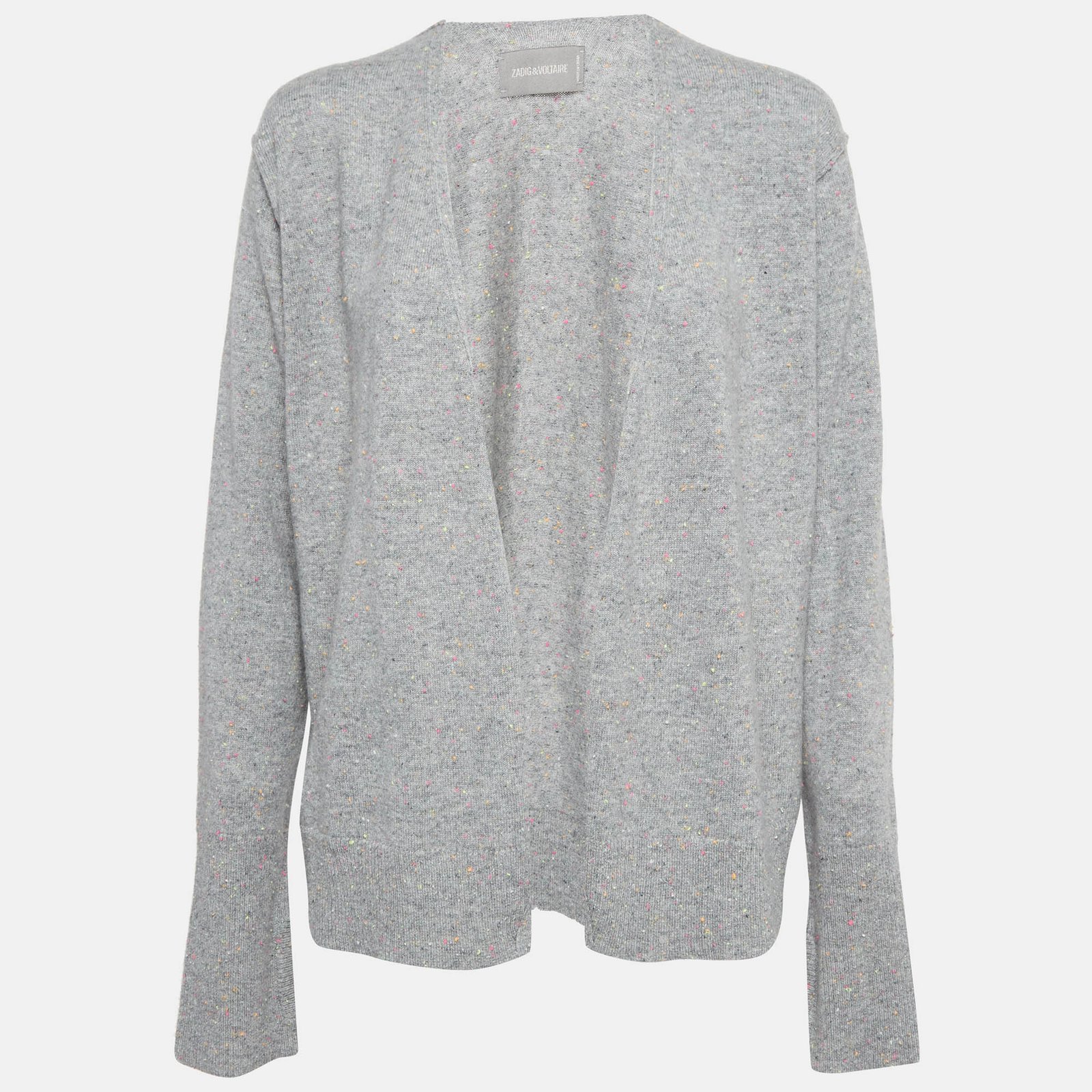 Zadig and Voltaire Grey Textured Cashmere Open Front Cardigan L