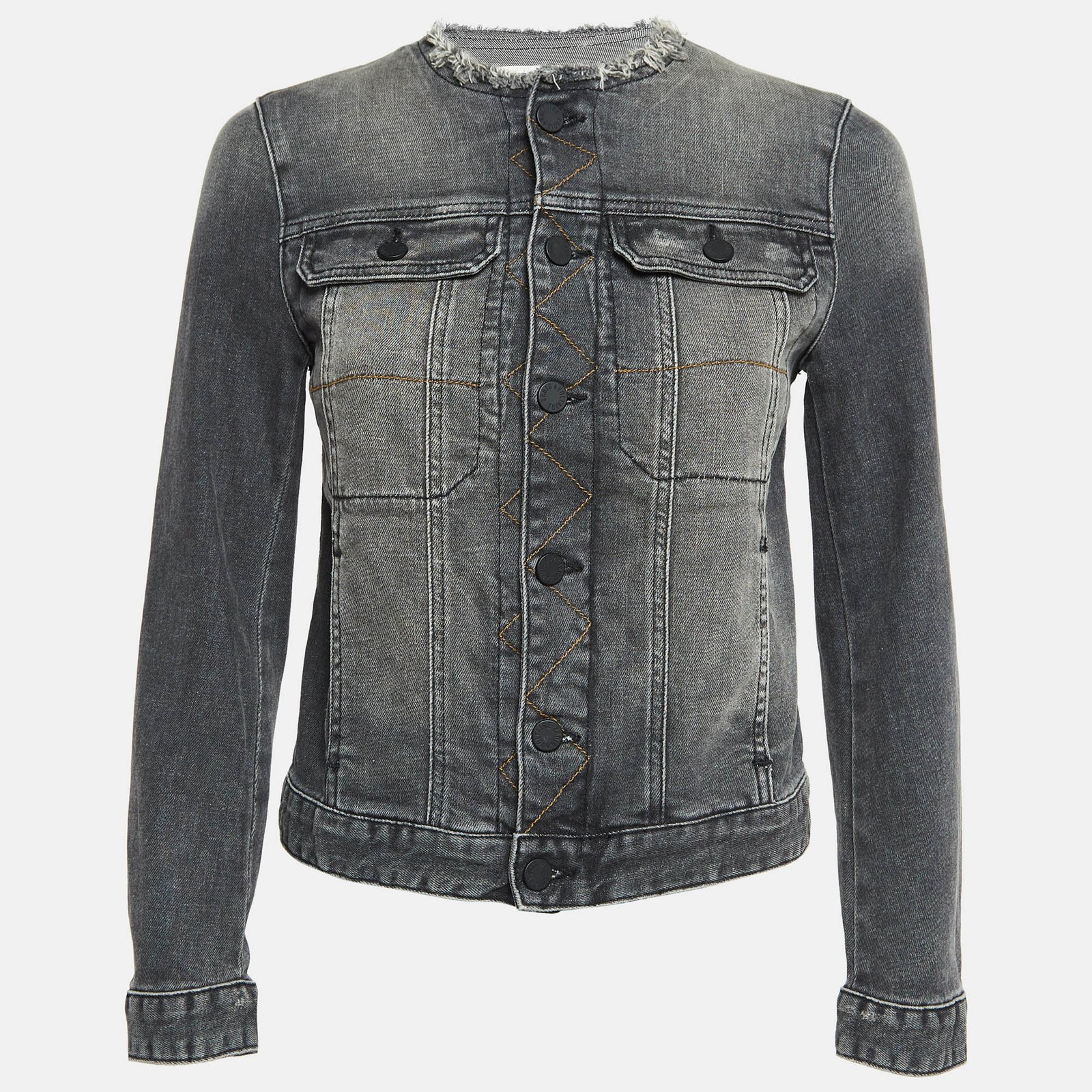Zadig & Voltaire Grey Washed Denim Patch Detail Zip-Up Jacket XS