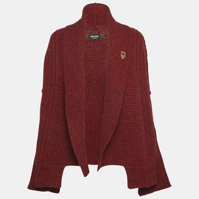 Zadig & Voltaire Burgundy Rib Knit Shawl Collar Mystic Cardigan M/L