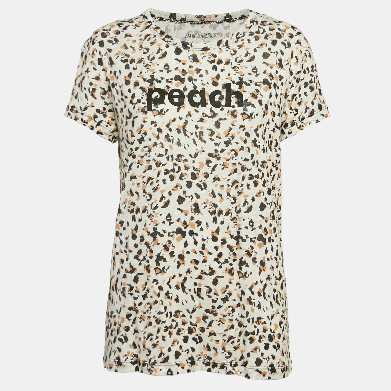 Zadig & Voltaire Beige Leopard Print Linen Jersey Oversized T-Shirt L