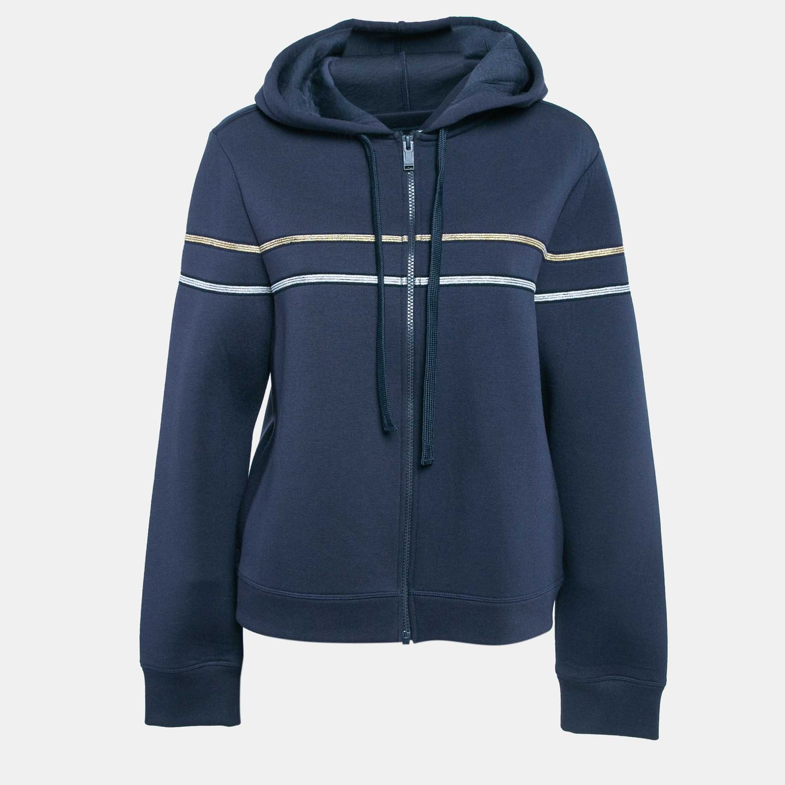 Zadig & Voltaire Navy Blue Striped Neoprene Zip Up Hoodie L