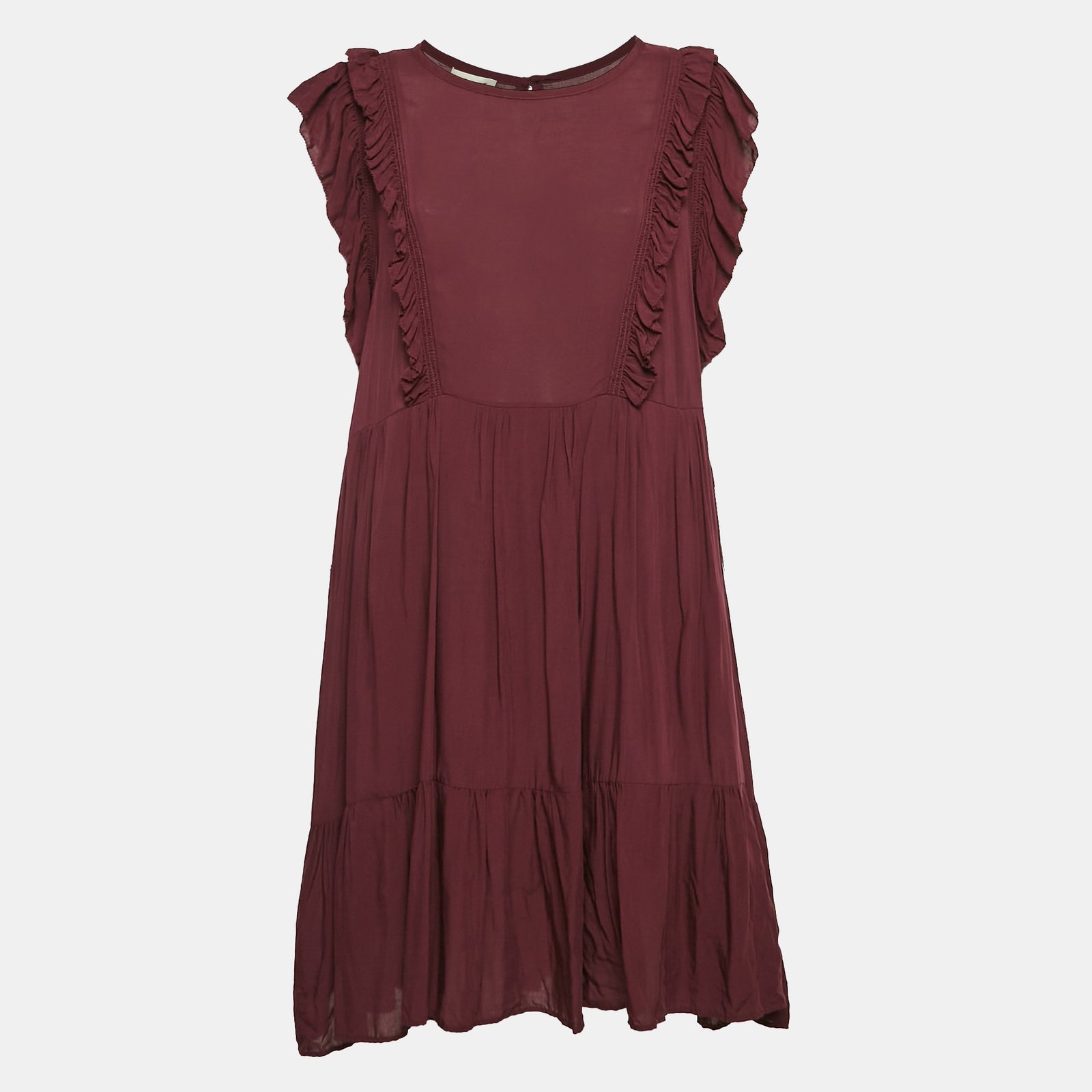 Zadig & Voltaire Burgundy Crepe Ruffled Short Dress L