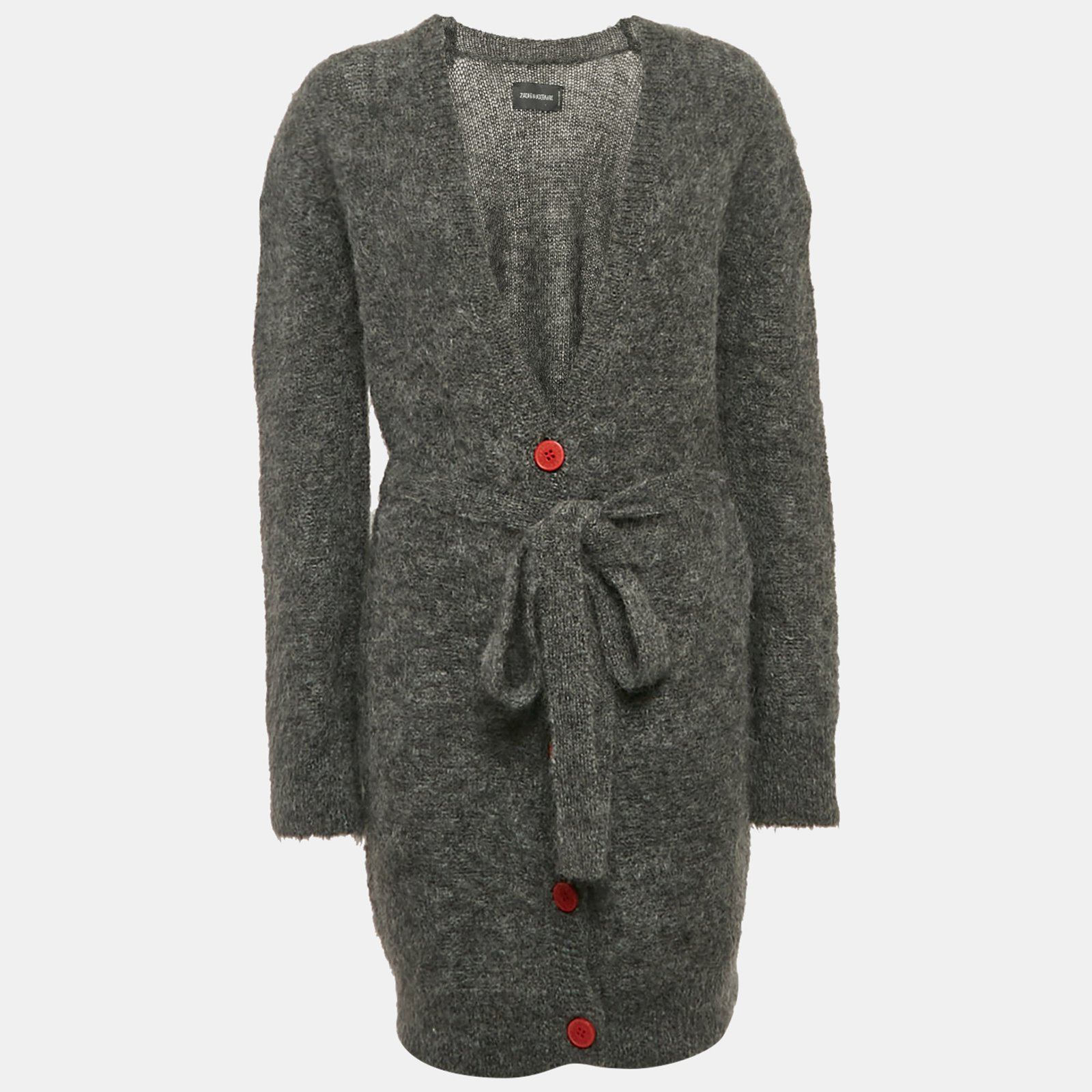 Zadig & Voltaire Grey Wool Button Front Belted Cardigan L