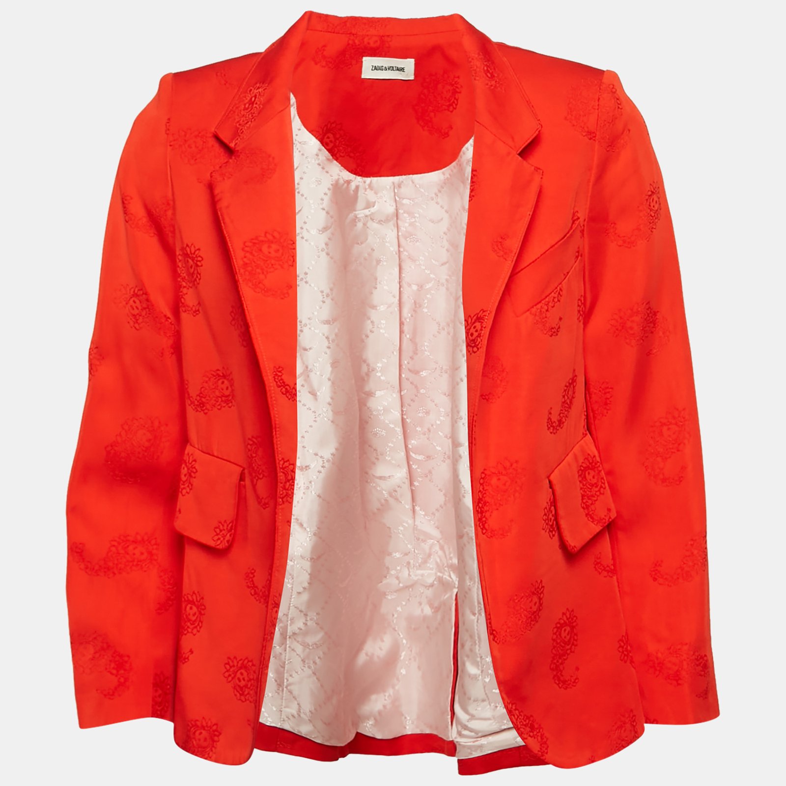 Zadig & Voltaire Red Paisley Jacquard Open Front Verys Jacket S