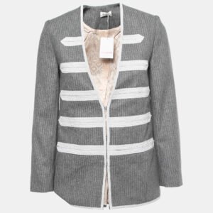 Zadig & Voltaire Grey Striped Wool Blend Judo Style Ville Jacket M