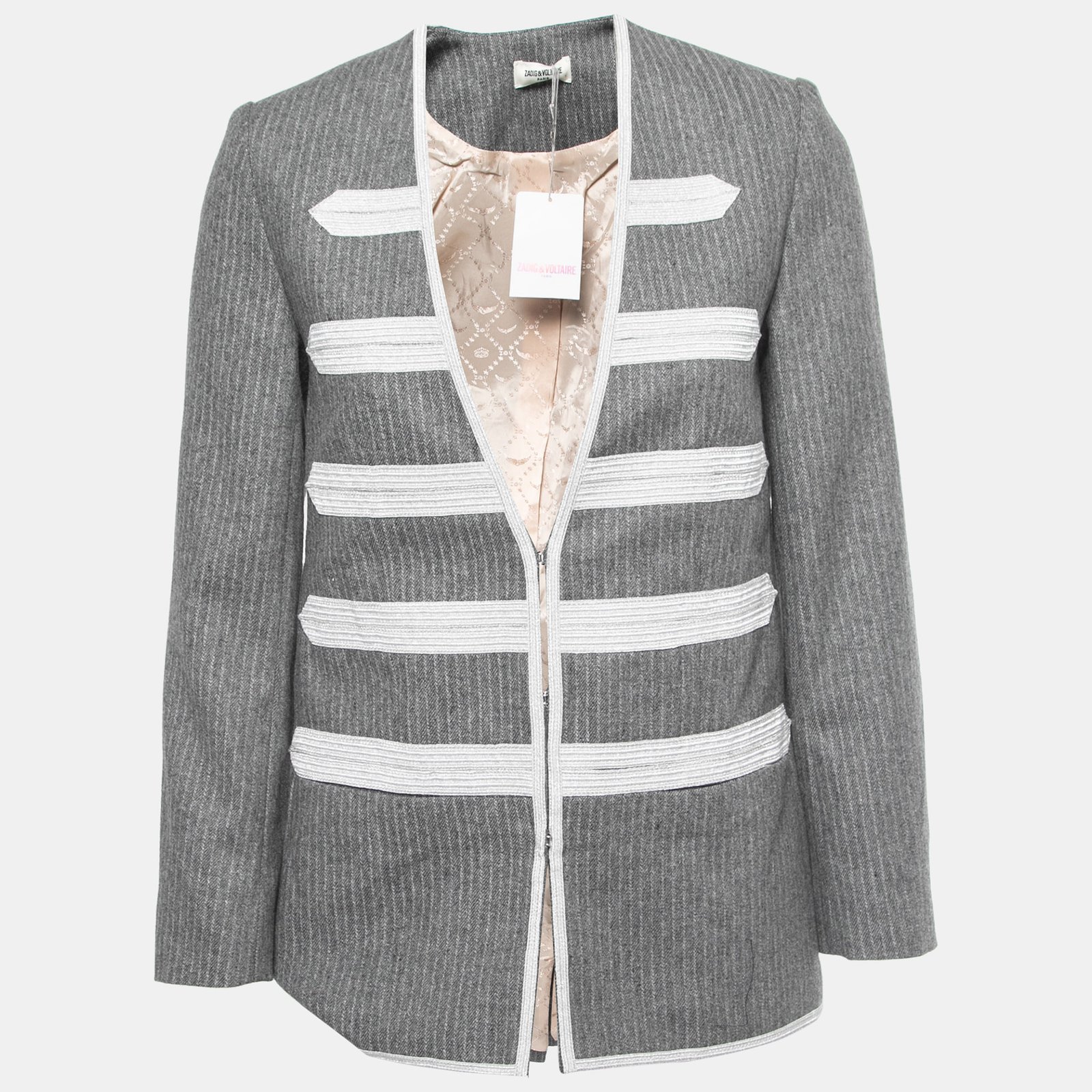 Zadig & Voltaire Grey Striped Wool Blend Judo Style Ville Jacket M