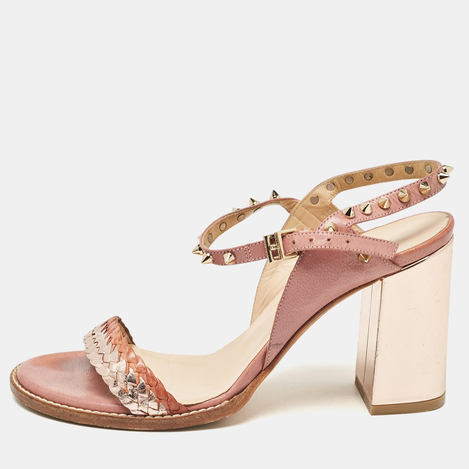 Zadig & Voltaire Metallic/Pink Leather Ankle Strap Sandals Size 39