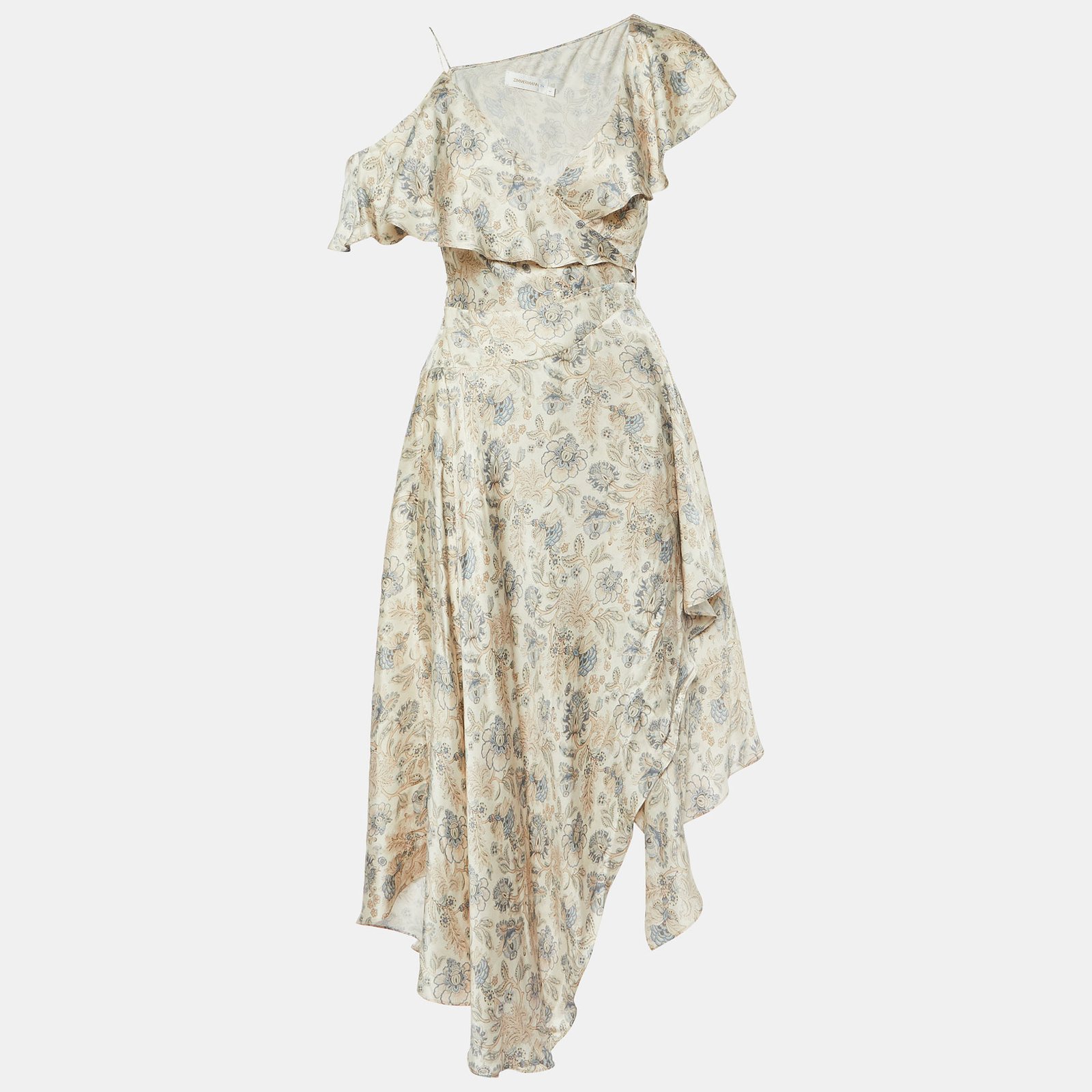 Zimmermann Beige Floral Print Wrap-Around Dress S