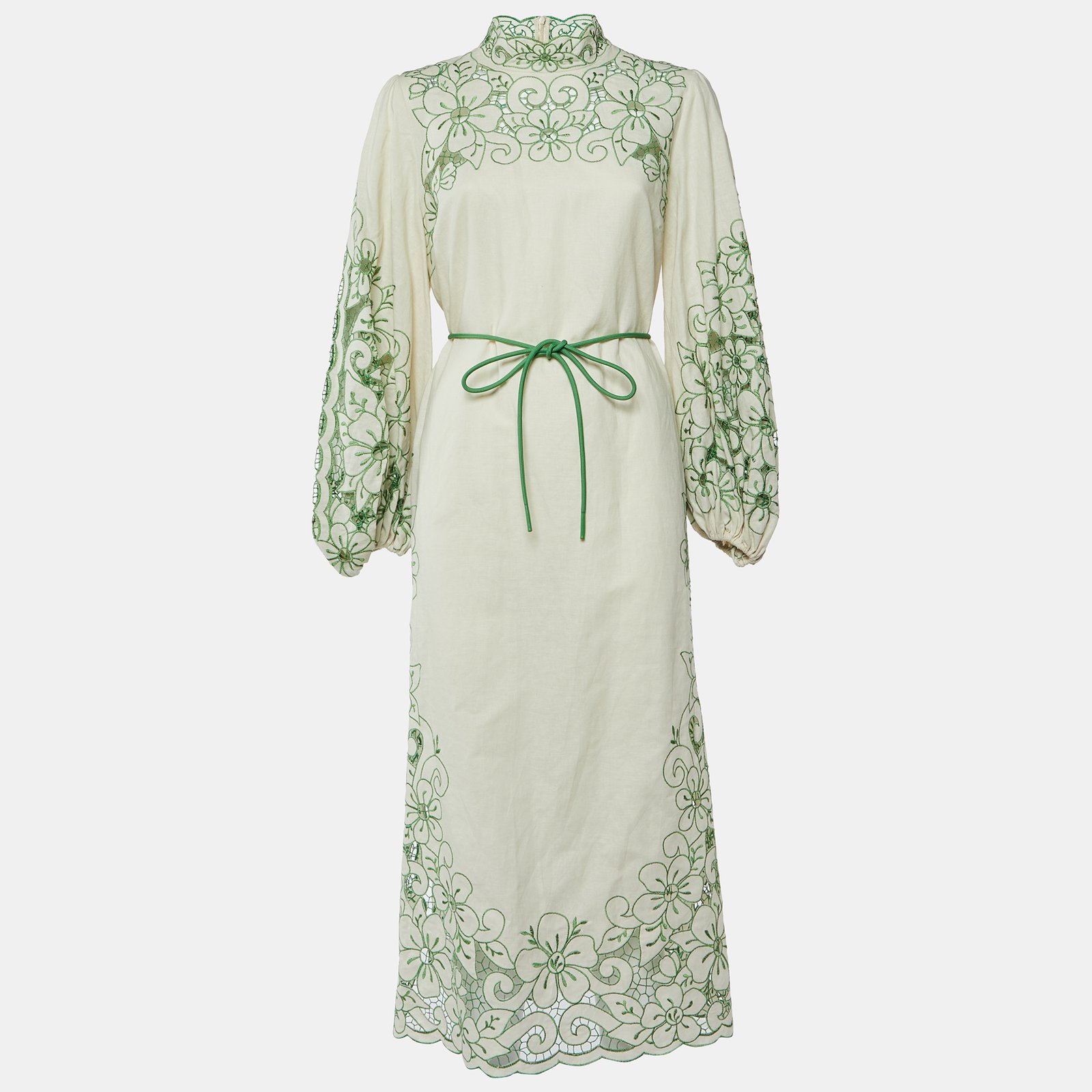 Zimmermann Cream Teddy Floral Embroidered Linen & Cotton Midi Dress L