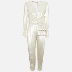 Zuhair Murad Gold Silk Blend Lamé Jumpsuit M