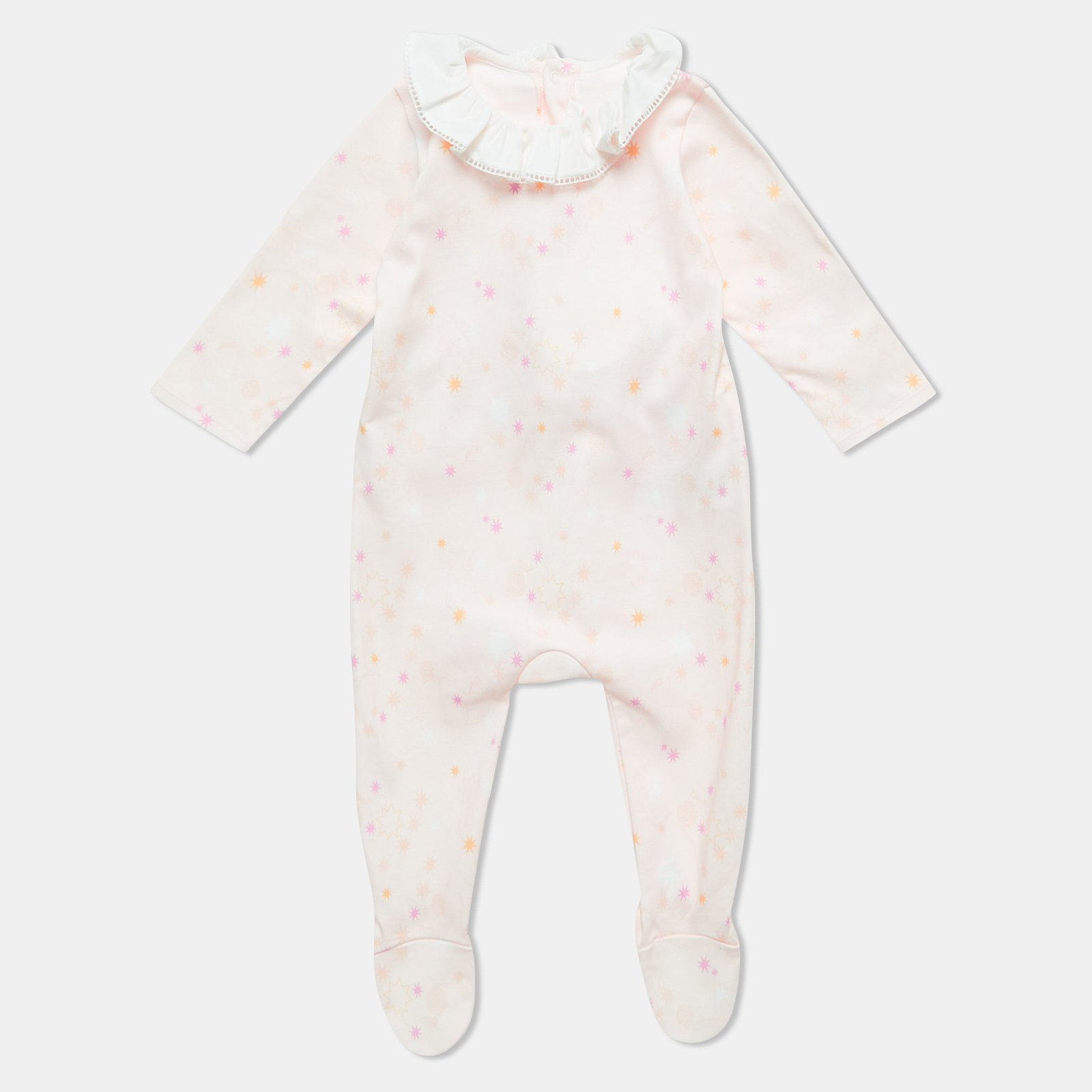 Chloe Kids Pink Printed Cotton Ruffled Sleepsuit 6M