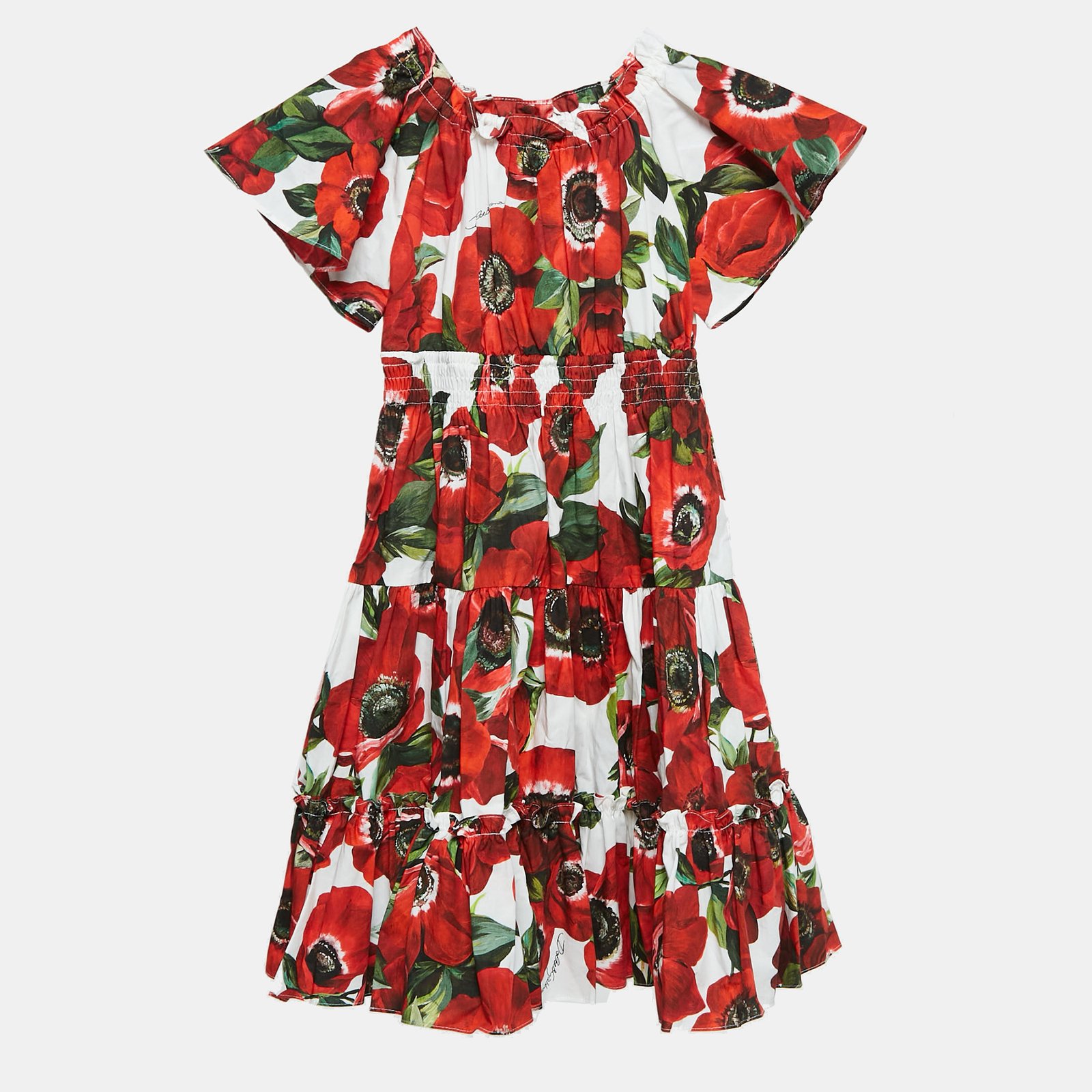Dolce & Gabbana Kids Red Floral Print Poplin Tiered Dress 24-30 M