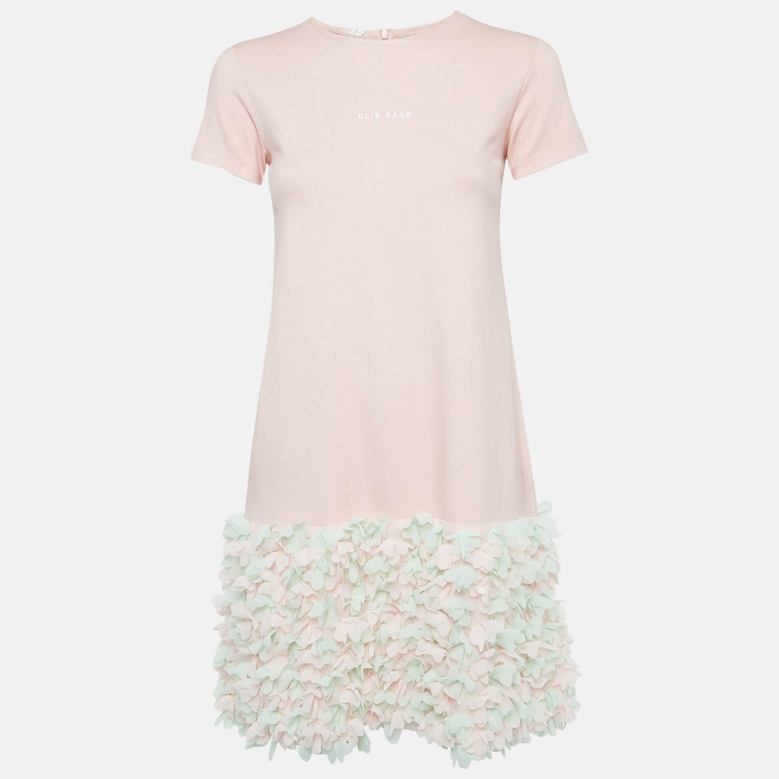 Elie Saab Pink Floral Chiffon Trim Jersey Mini Dress 12 Yrs