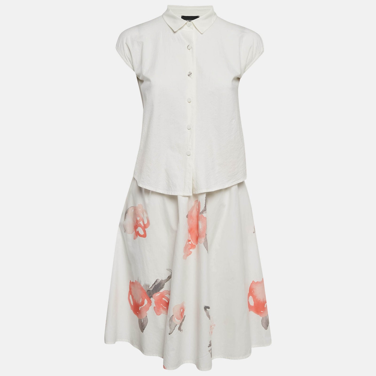 Emporio Armani White Textured and Floral Print Cotton Dress 12 Yrs