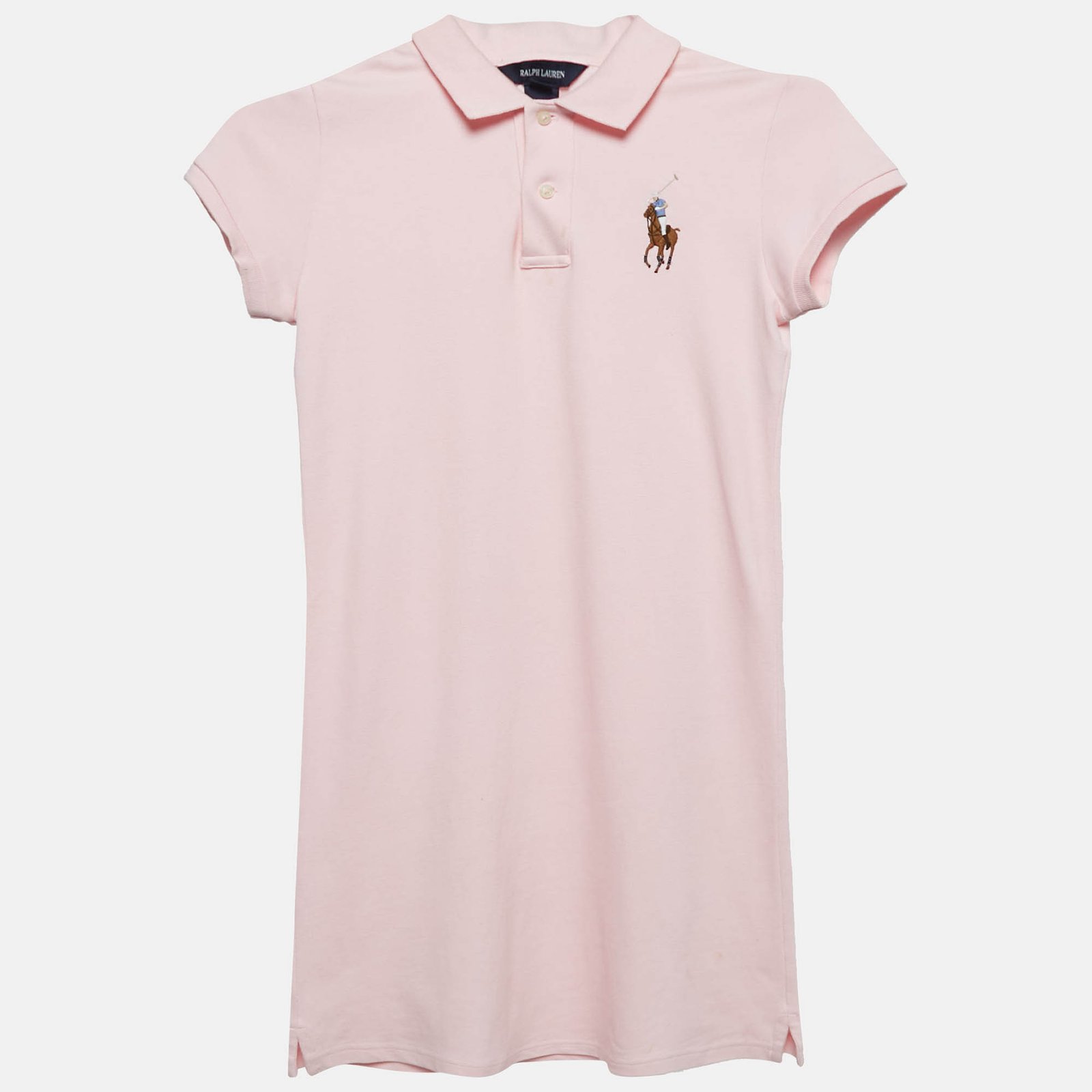 Ralph Lauren Kids Pink Logo Embroidered Cotton Pique T-Shirt Dress XL/16