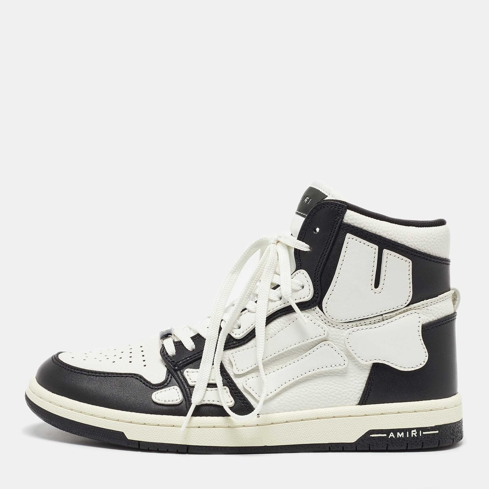 Amiri White/Black Leather Skel High Top Sneakers Size 43