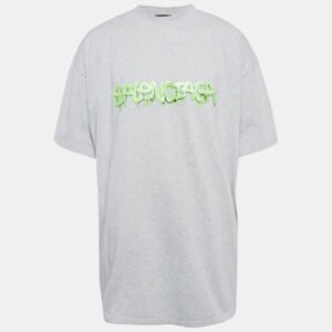 Balenciaga Grey Logo Print Cotton Jersey Oversized T-Shirt L