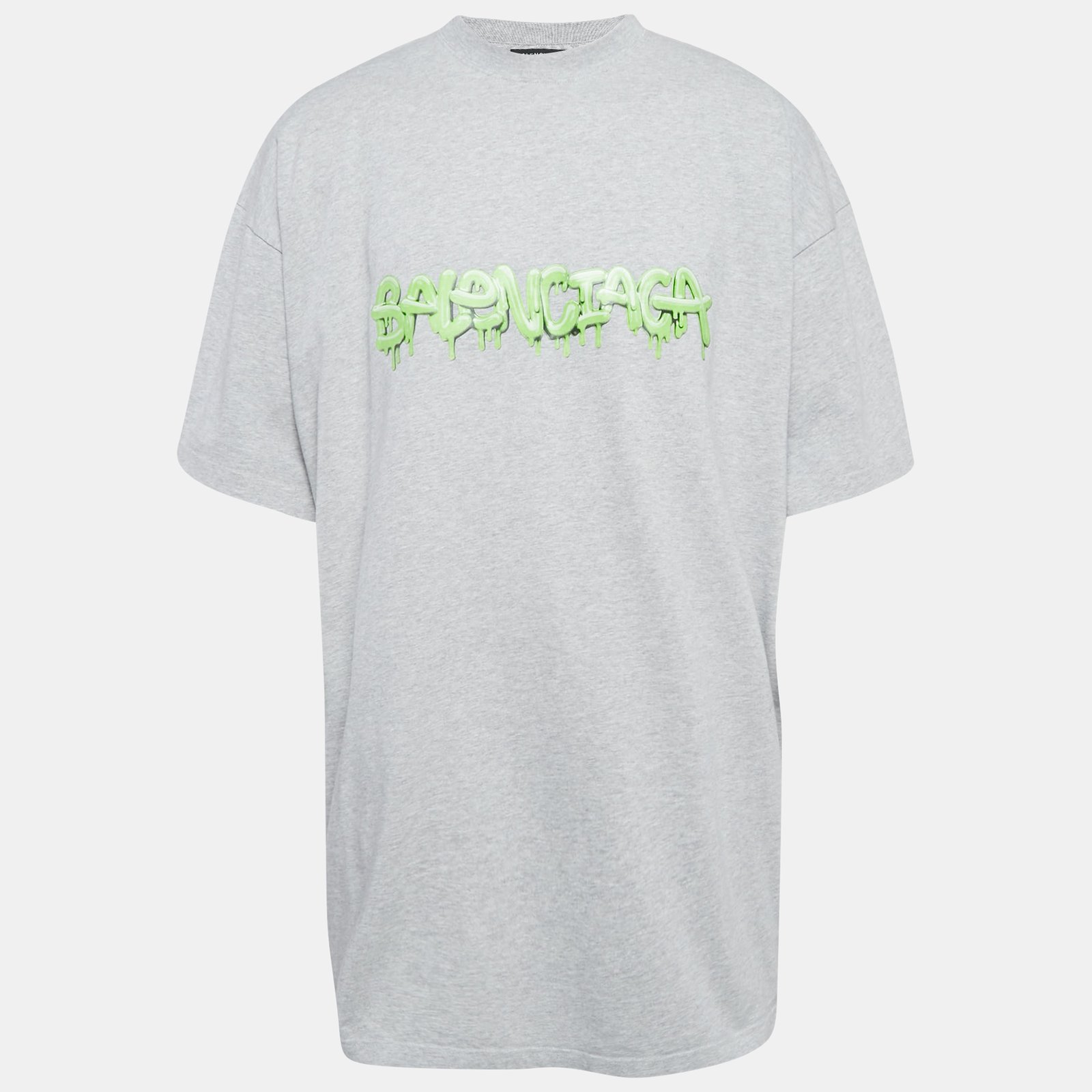 Balenciaga Grey Logo Print Cotton Jersey Oversized T-Shirt L